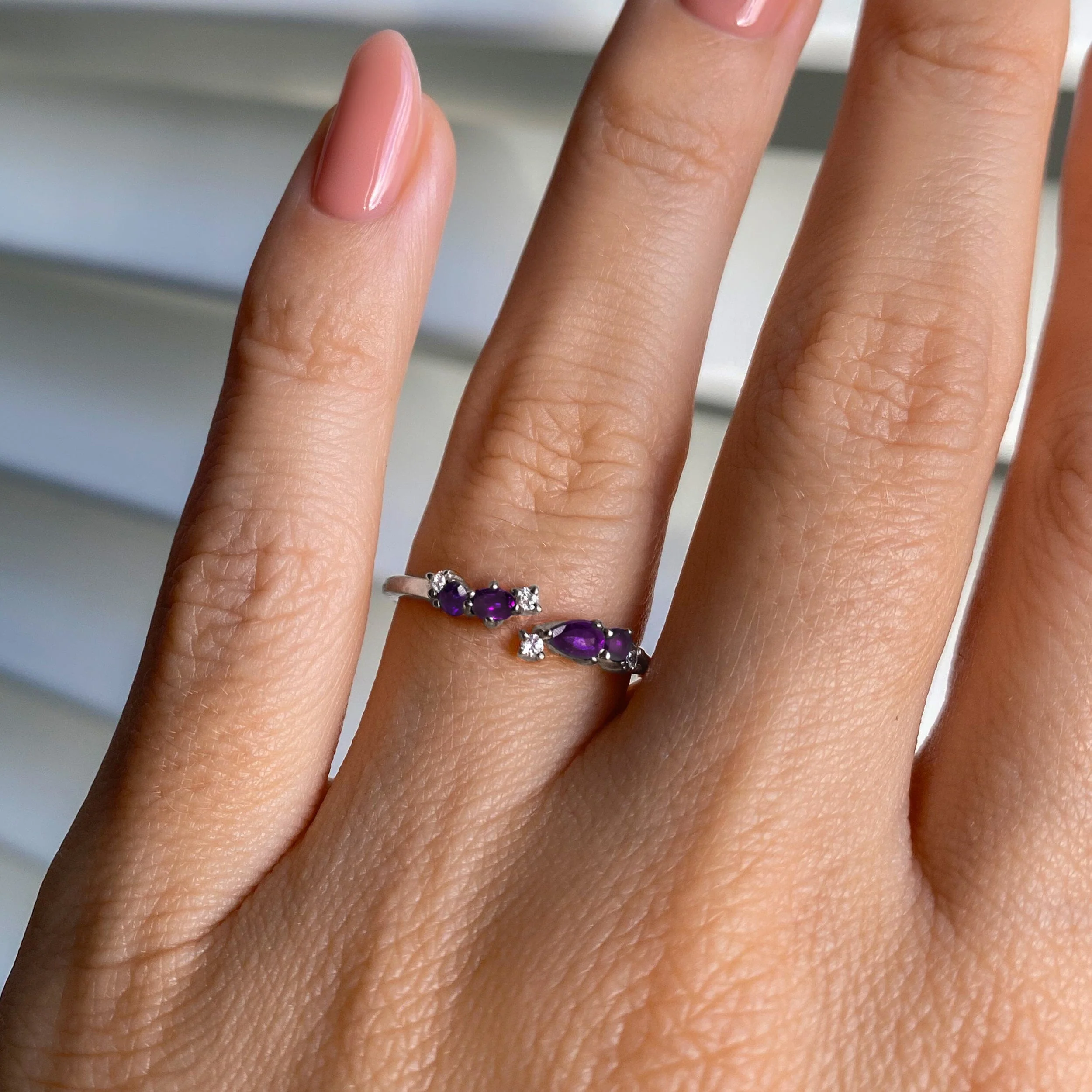 Adjustable Amethyst Ring Flourish - February Birthstone - Image 2