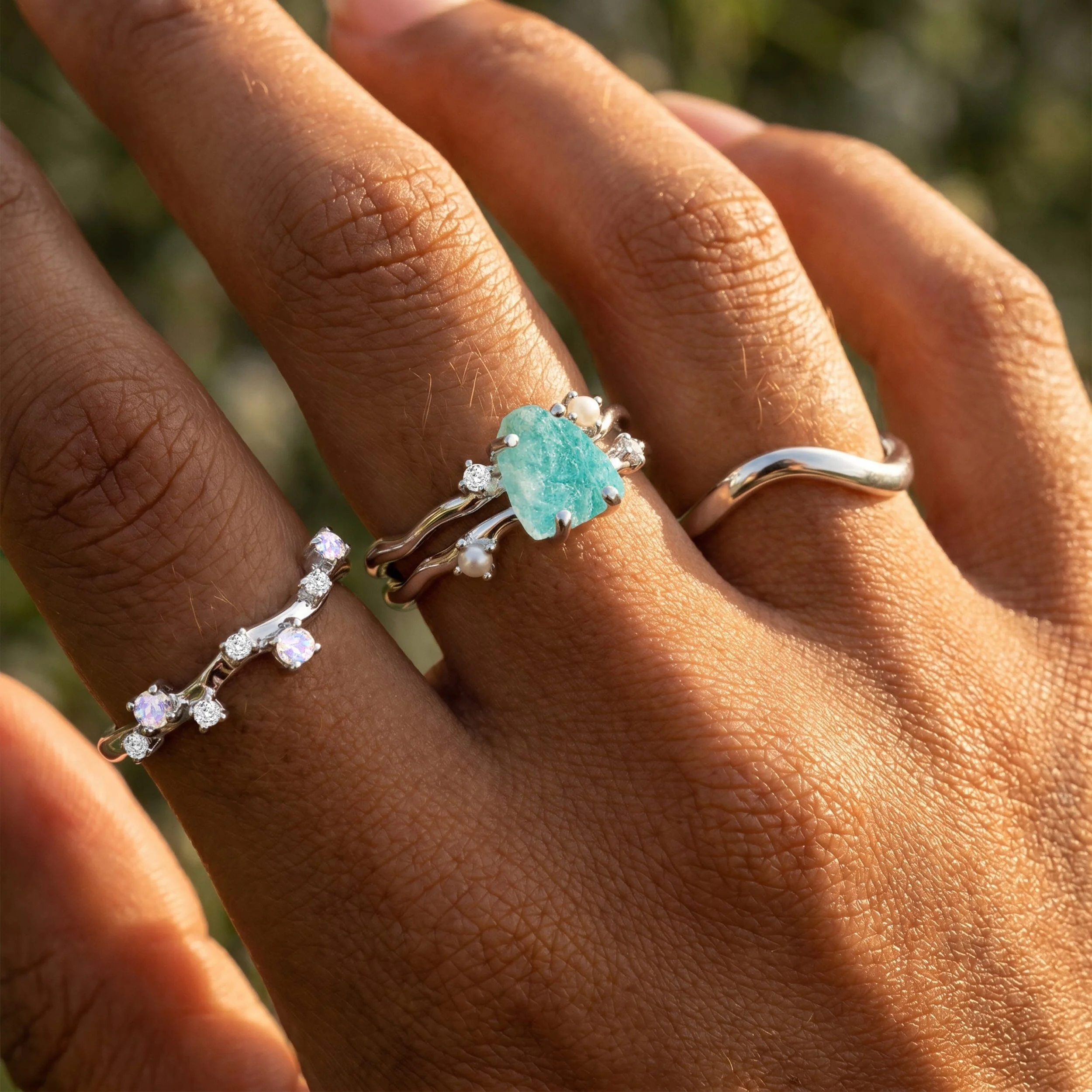 Amazonite Flow & Stardust & Waves Rings - Image 2