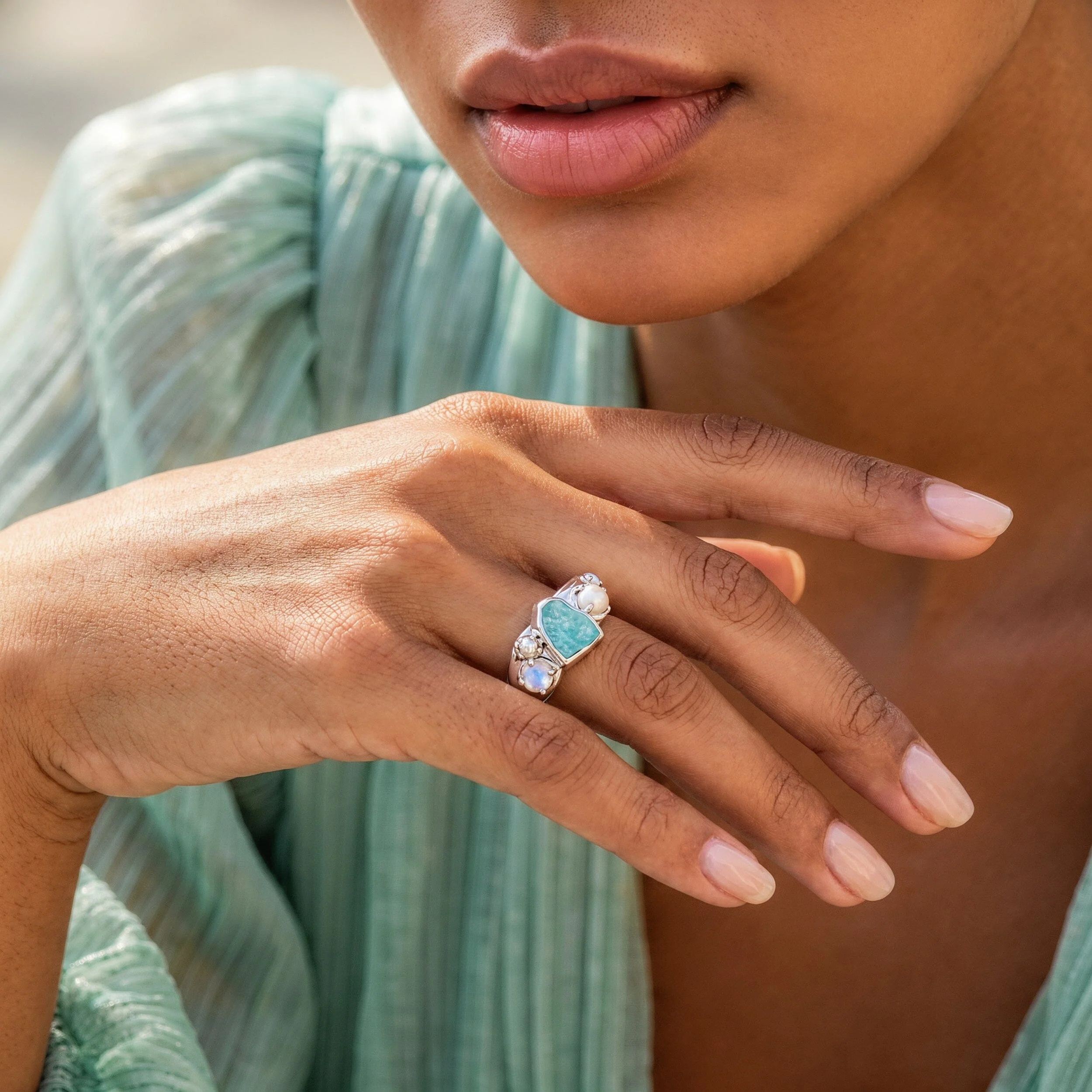 Amazonite Pearl Ring - Heirloom - Image 2