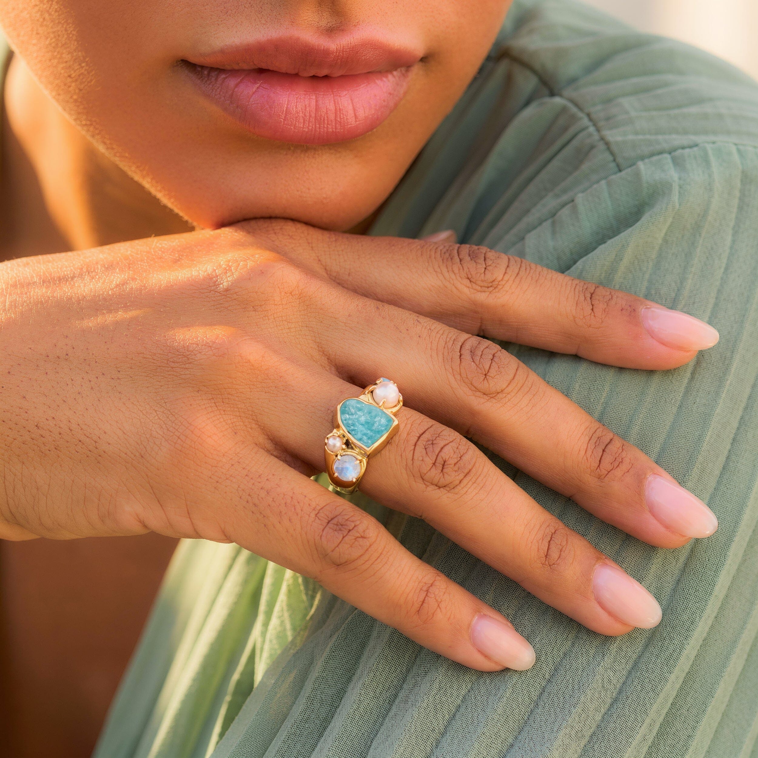 Amazonite Pearl Ring - Heirloom - Image 4