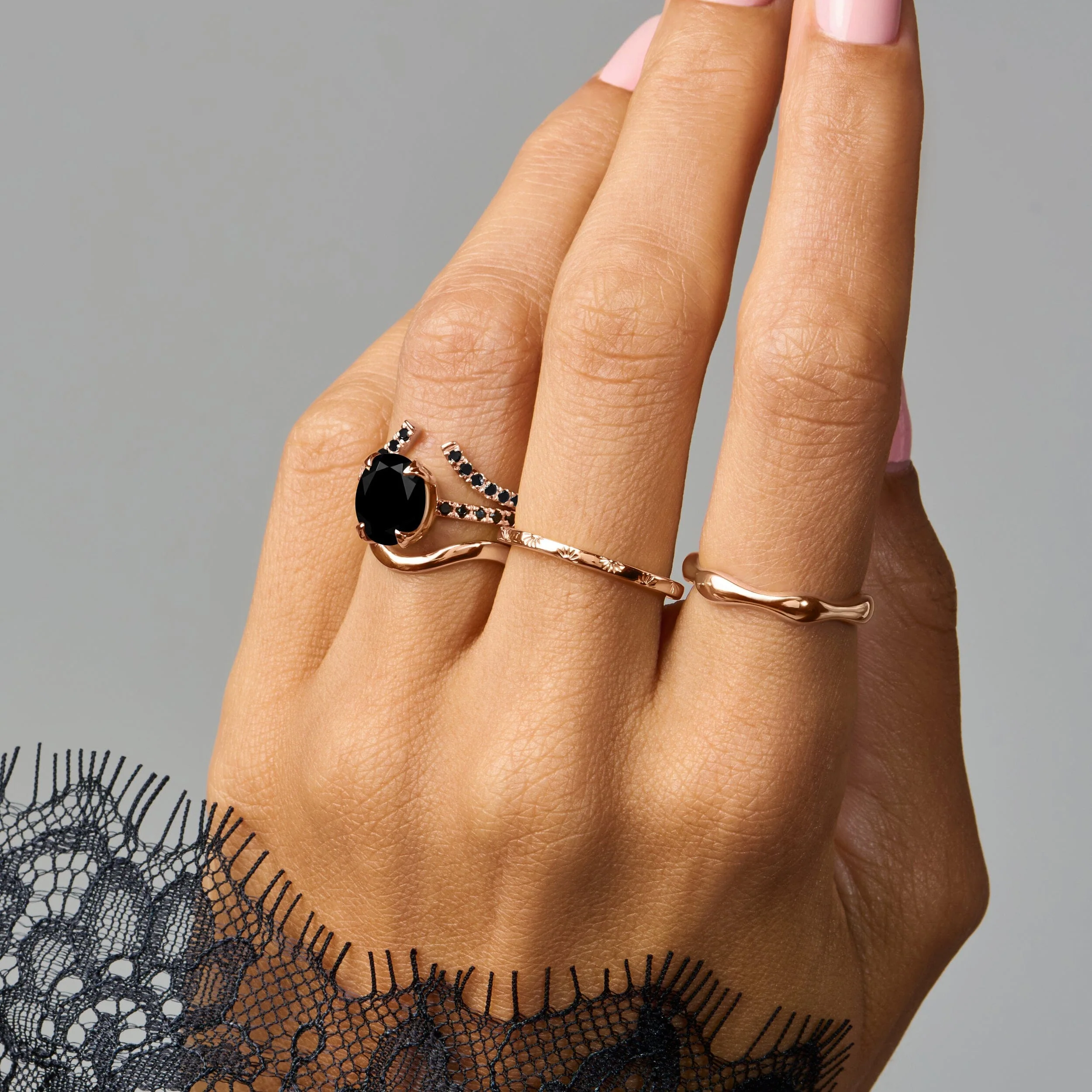 Black Obsidian Black Spinel Harlow & Infinite & Waves Rings - Image 10