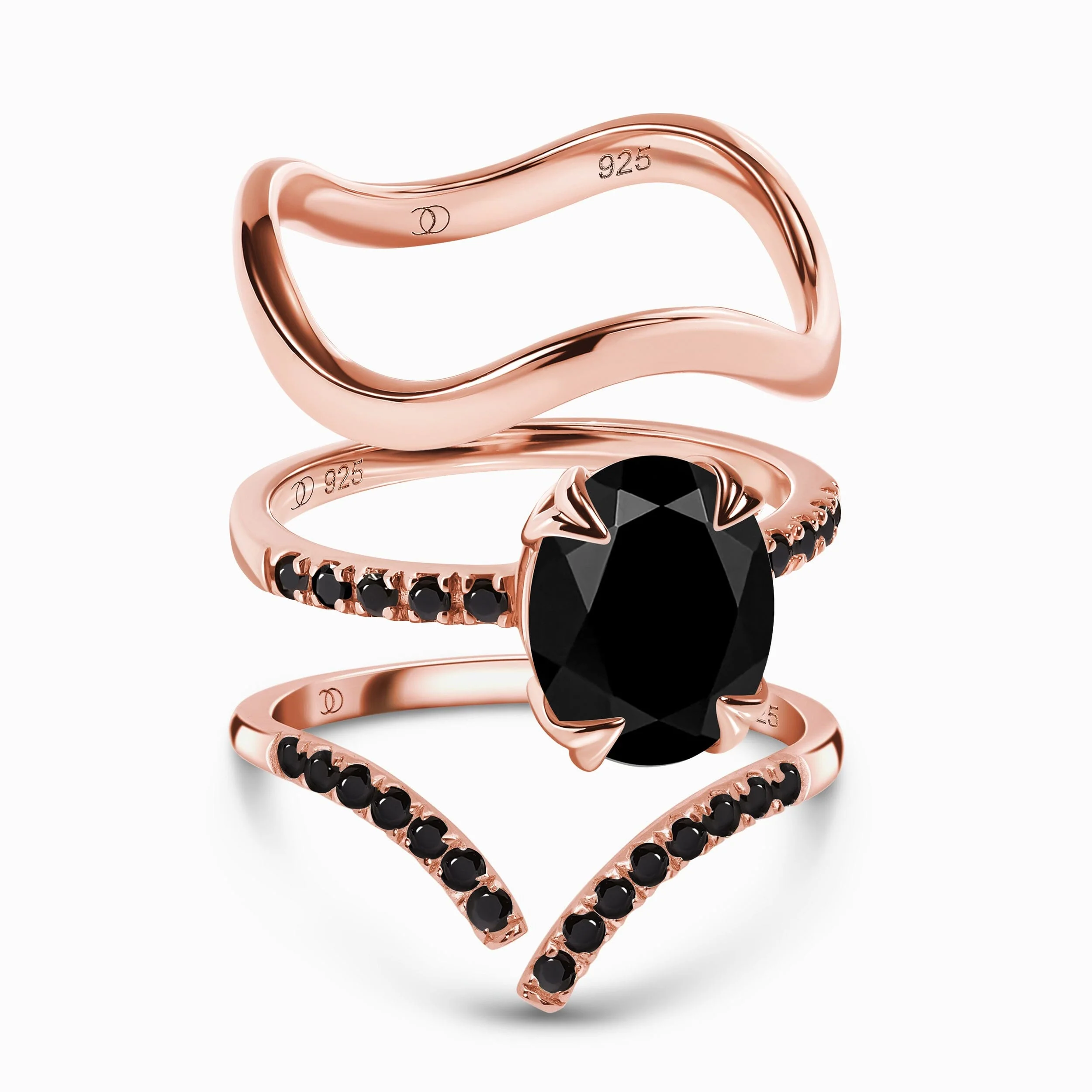 Black Obsidian Black Spinel Harlow & Infinite & Waves Rings - Image 3