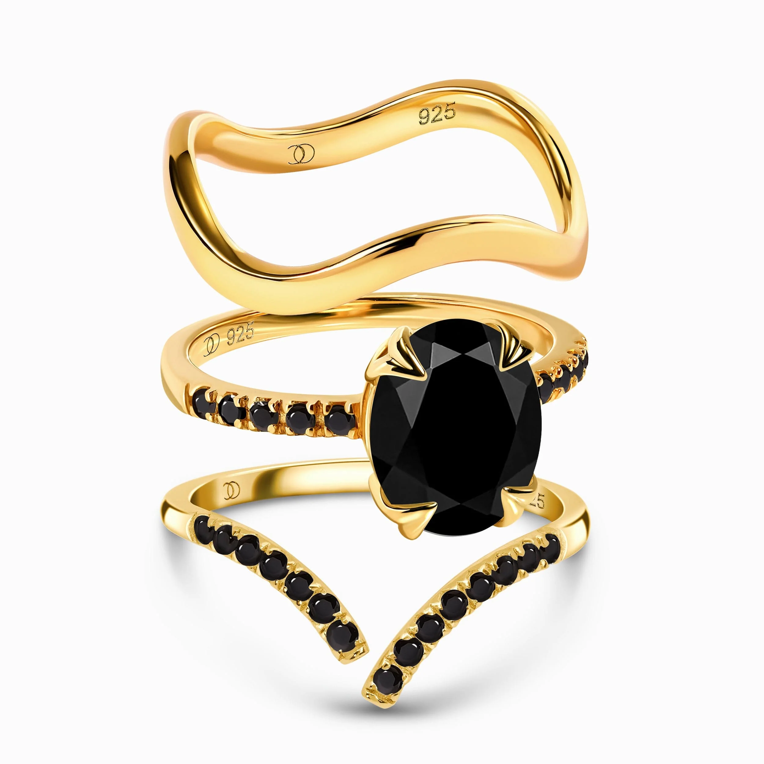 Black Obsidian Black Spinel Harlow & Infinite & Waves Rings - Image 5