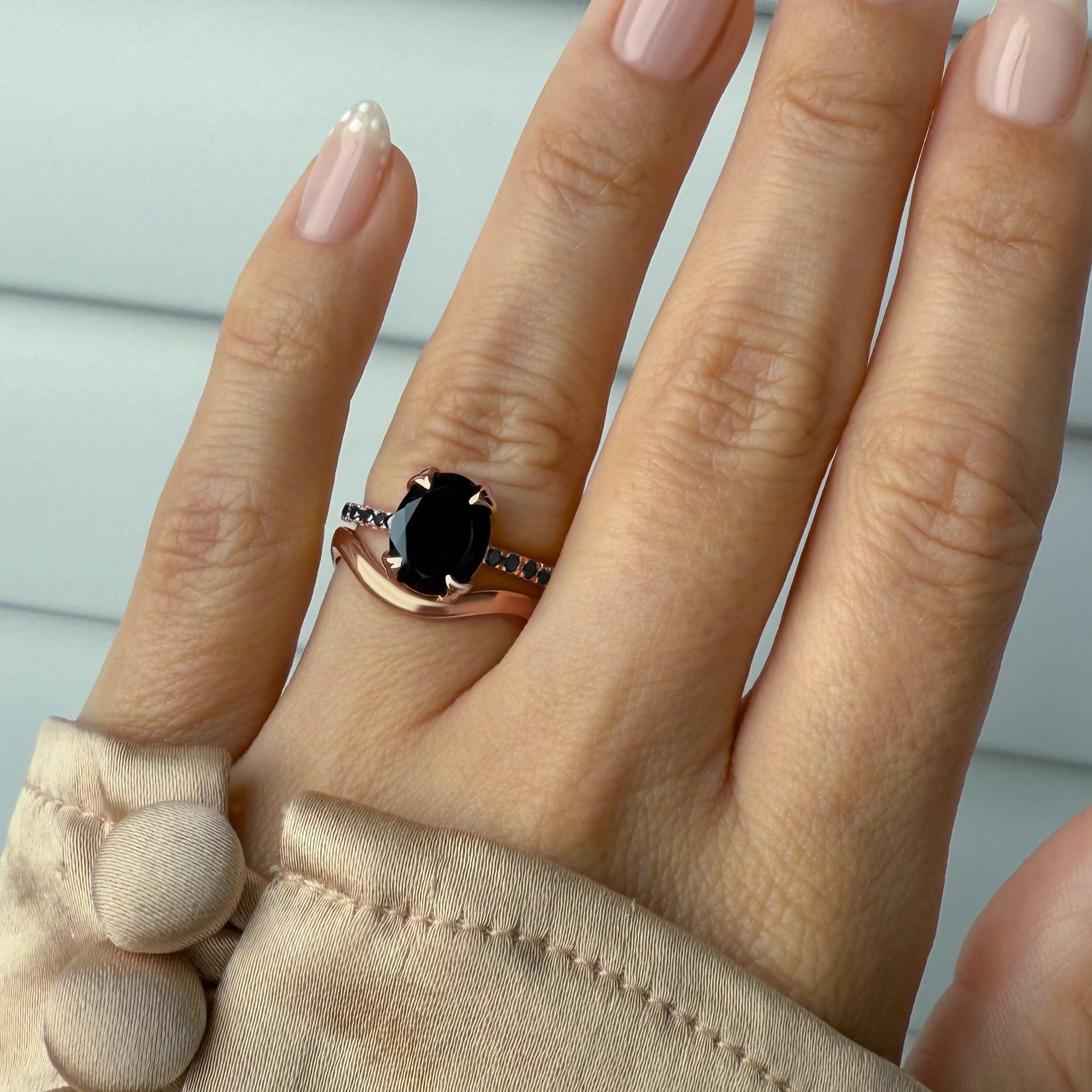 Black Obsidian Black Spinel Harlow Ring & Waves Band - Image 5