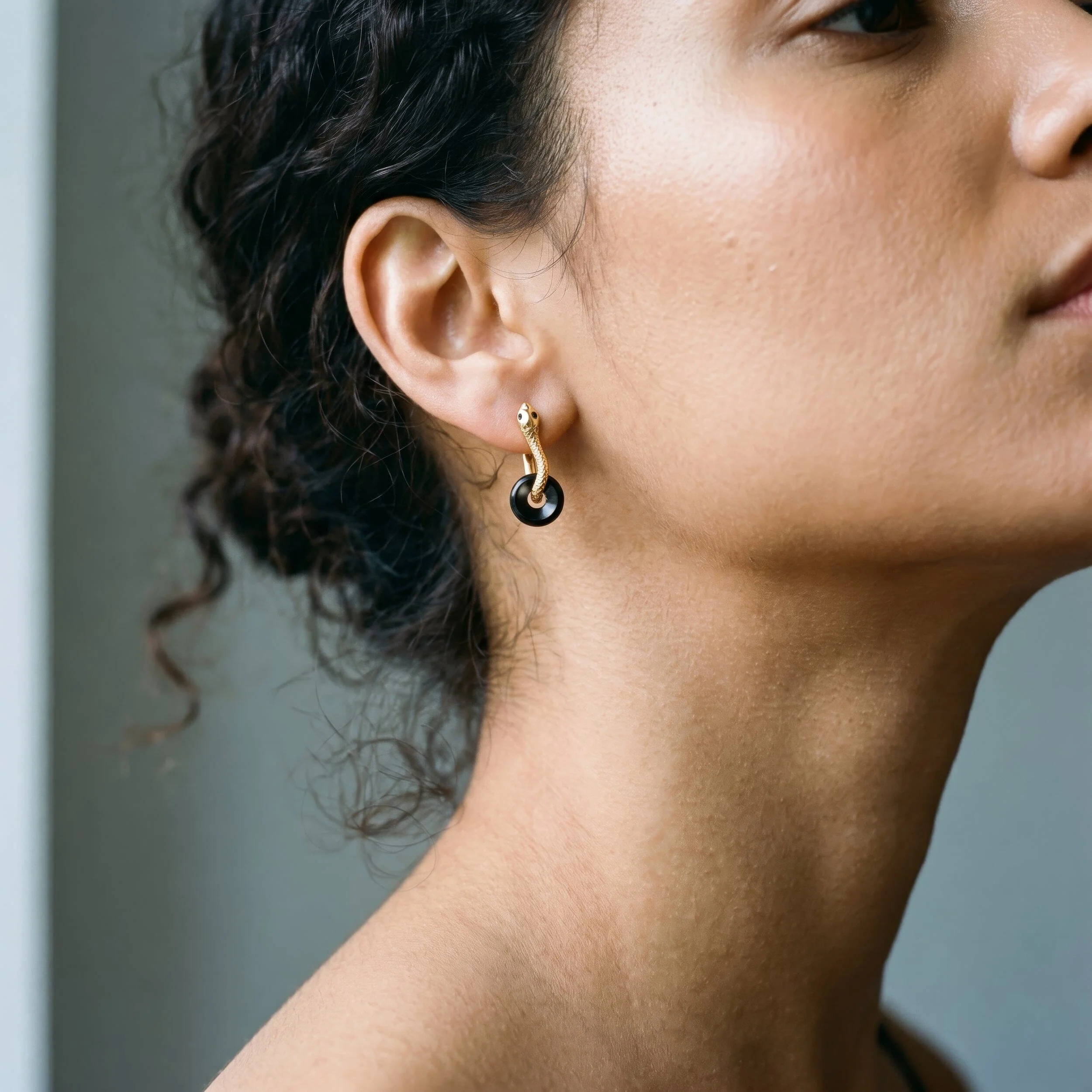 Black Obsidian Earrings - Serpent - Image 4