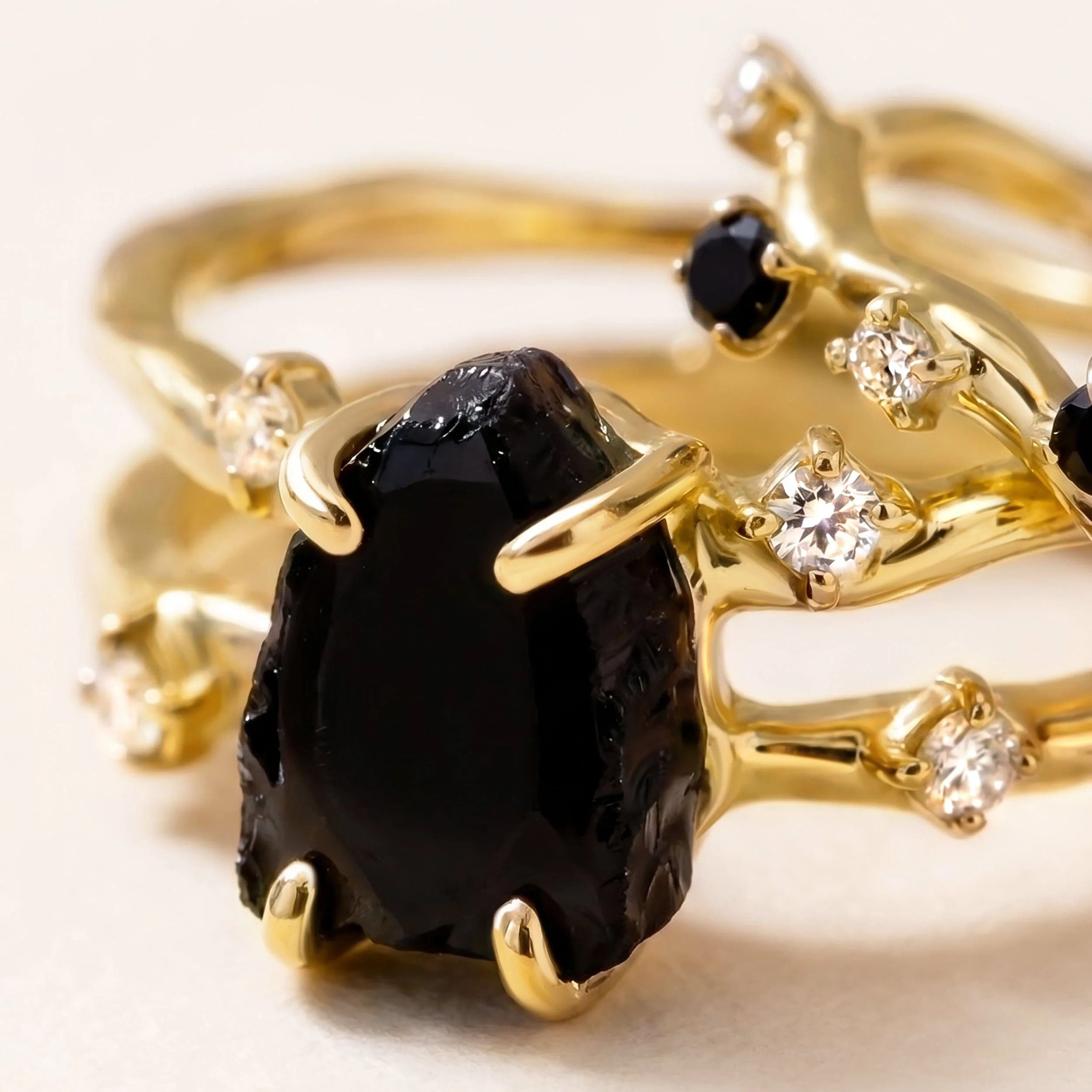 Black Obsidian Flow & Stardust & Waves Rings - Image 9