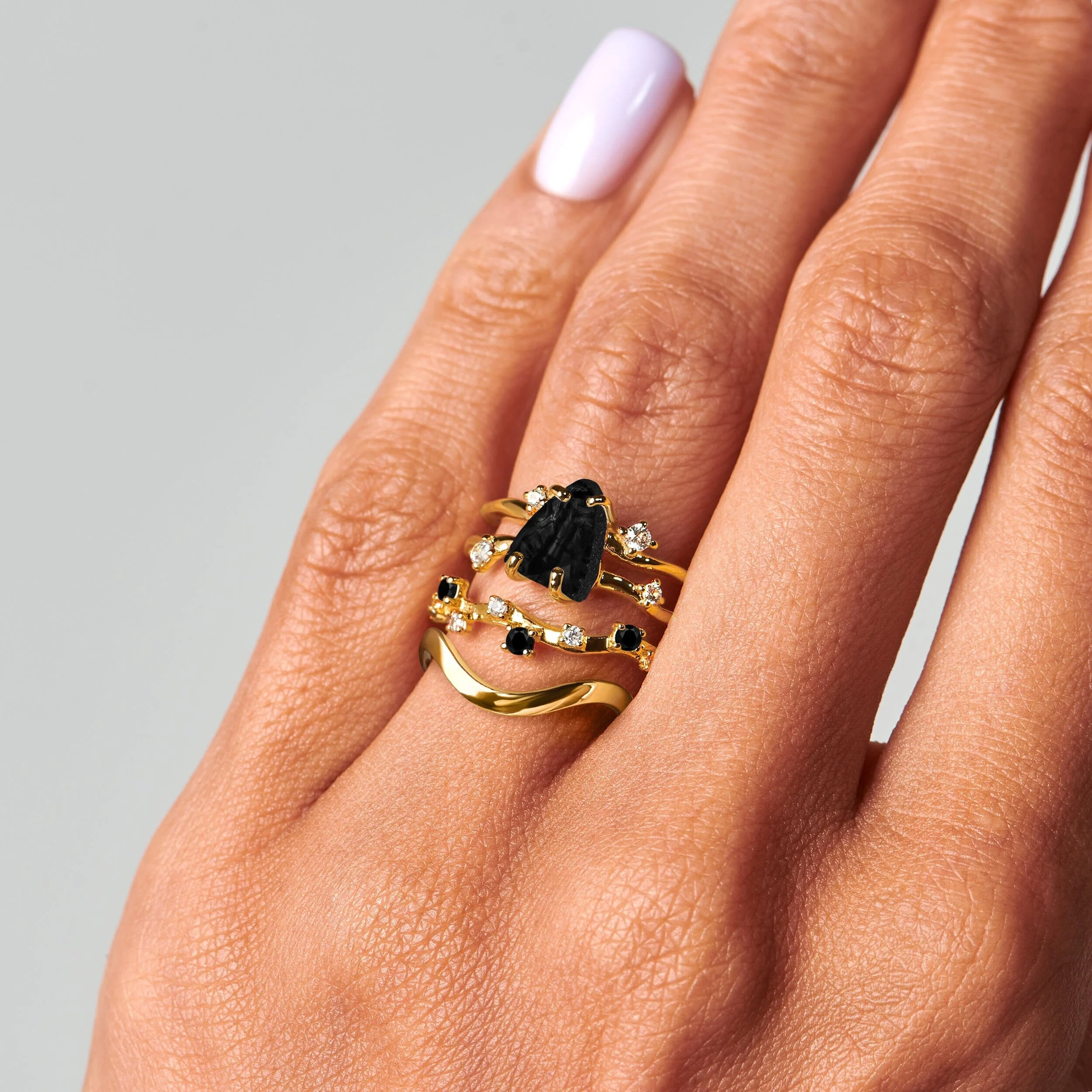 Black Obsidian Flow & Stardust & Waves Rings - Image 5