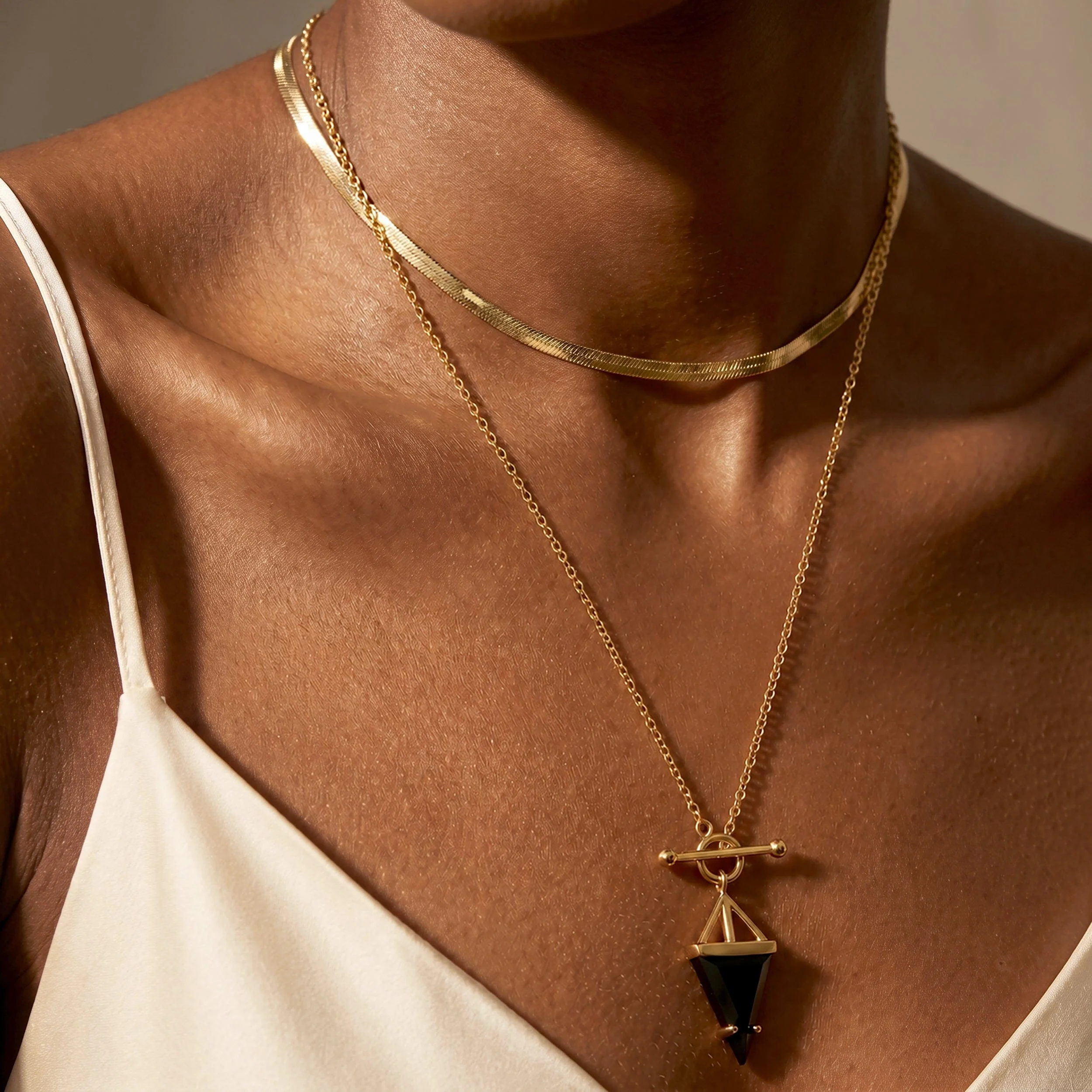 Black Obsidian Heroine T-Lock Necklace & Herringbone Chain - Image 6