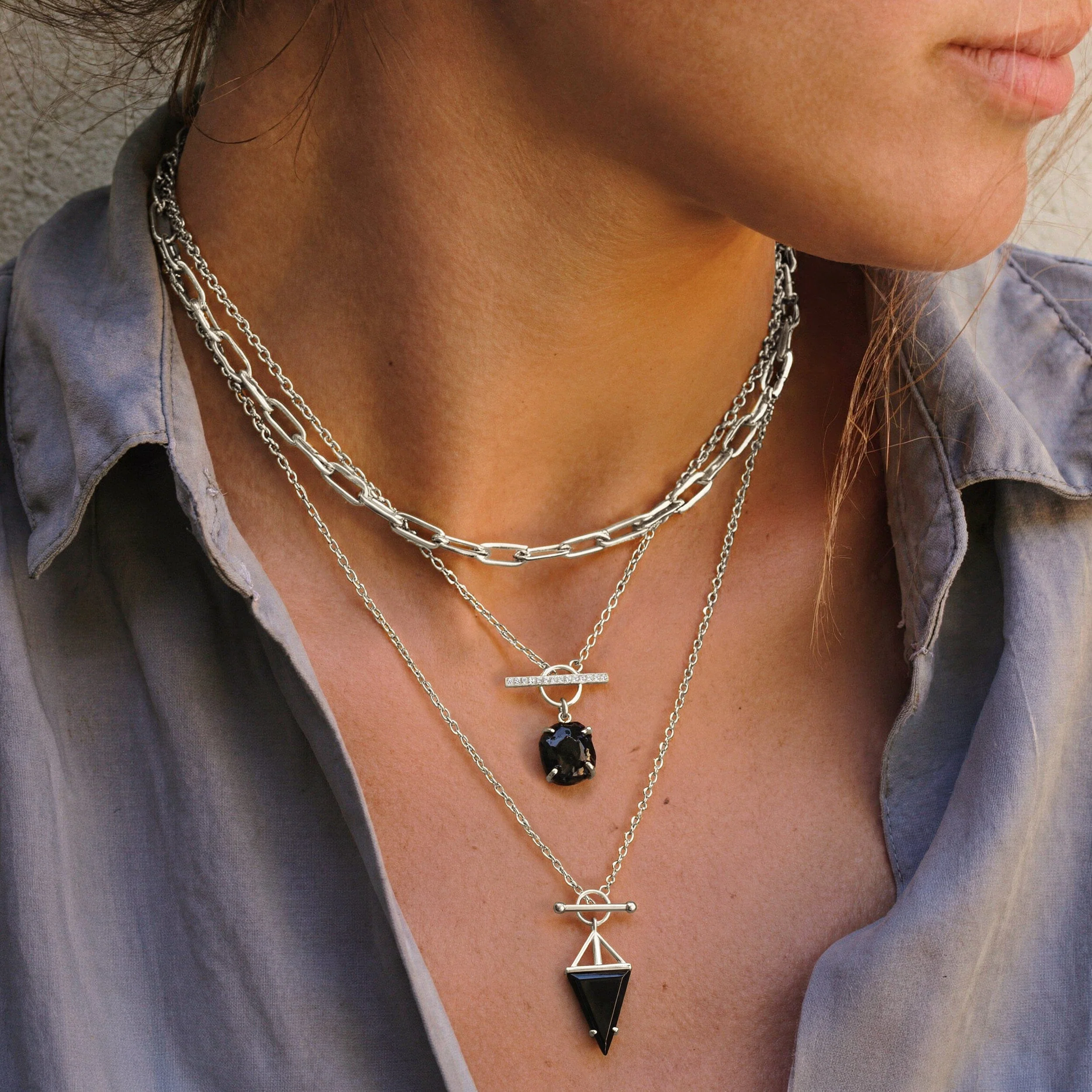 Black Obsidian Heroine T-Lock & Raw Crystal T-Lock Necklaces & Widelink Chain - Image 8