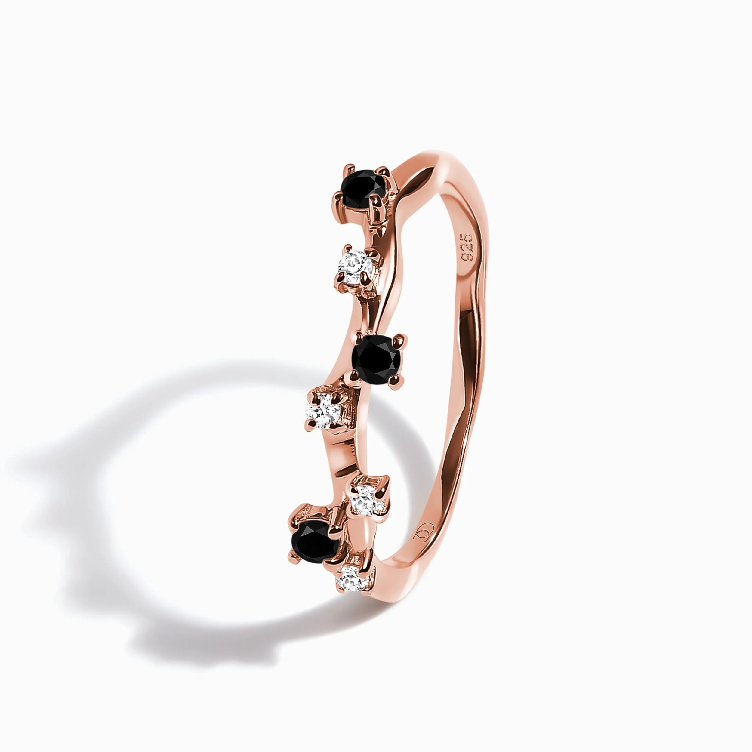 Black Obsidian Lab Diamond Flow Ring & Stardust Band - Image 16