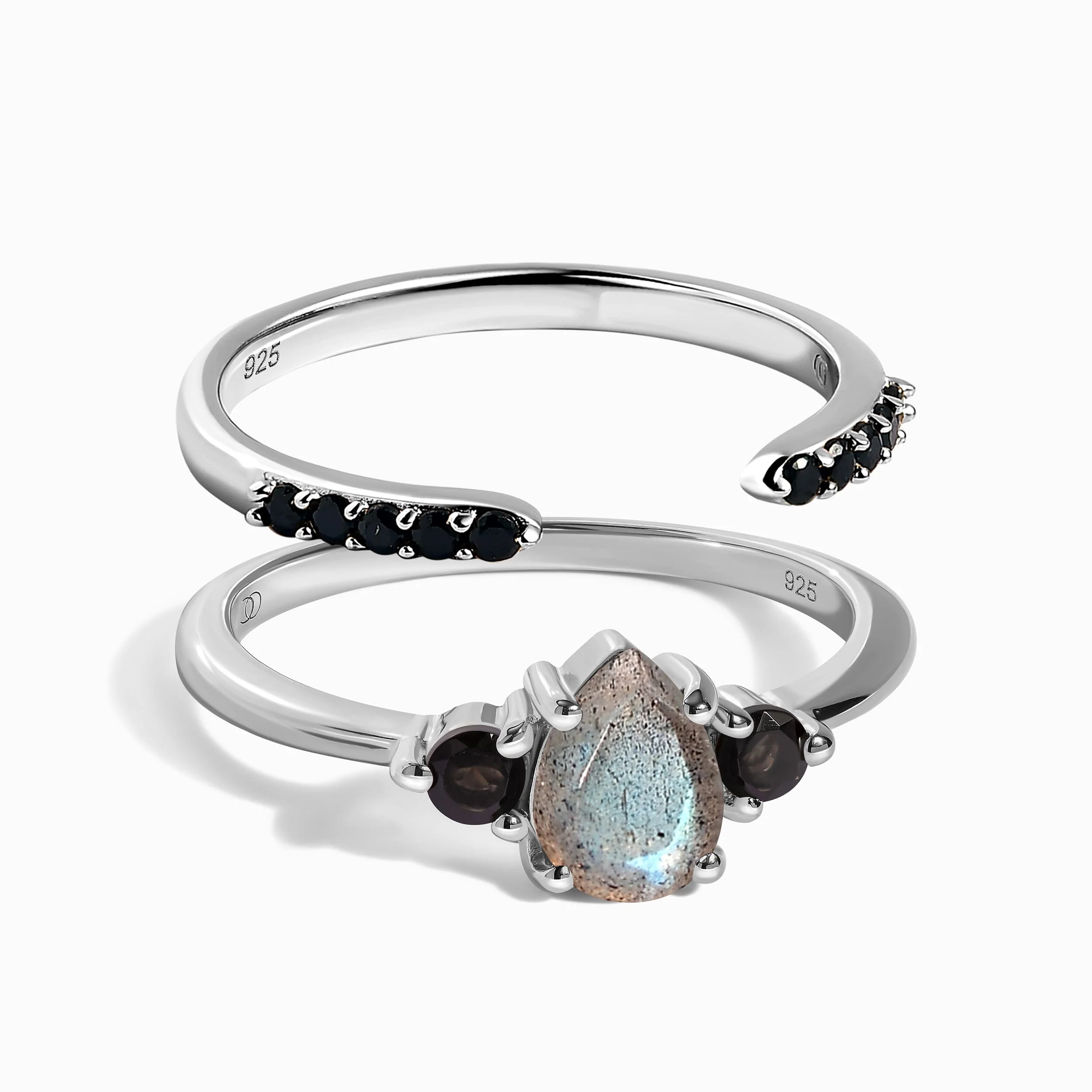 Black Obsidian Labradorite Lania Ring & Black Spinel Twinkling Band