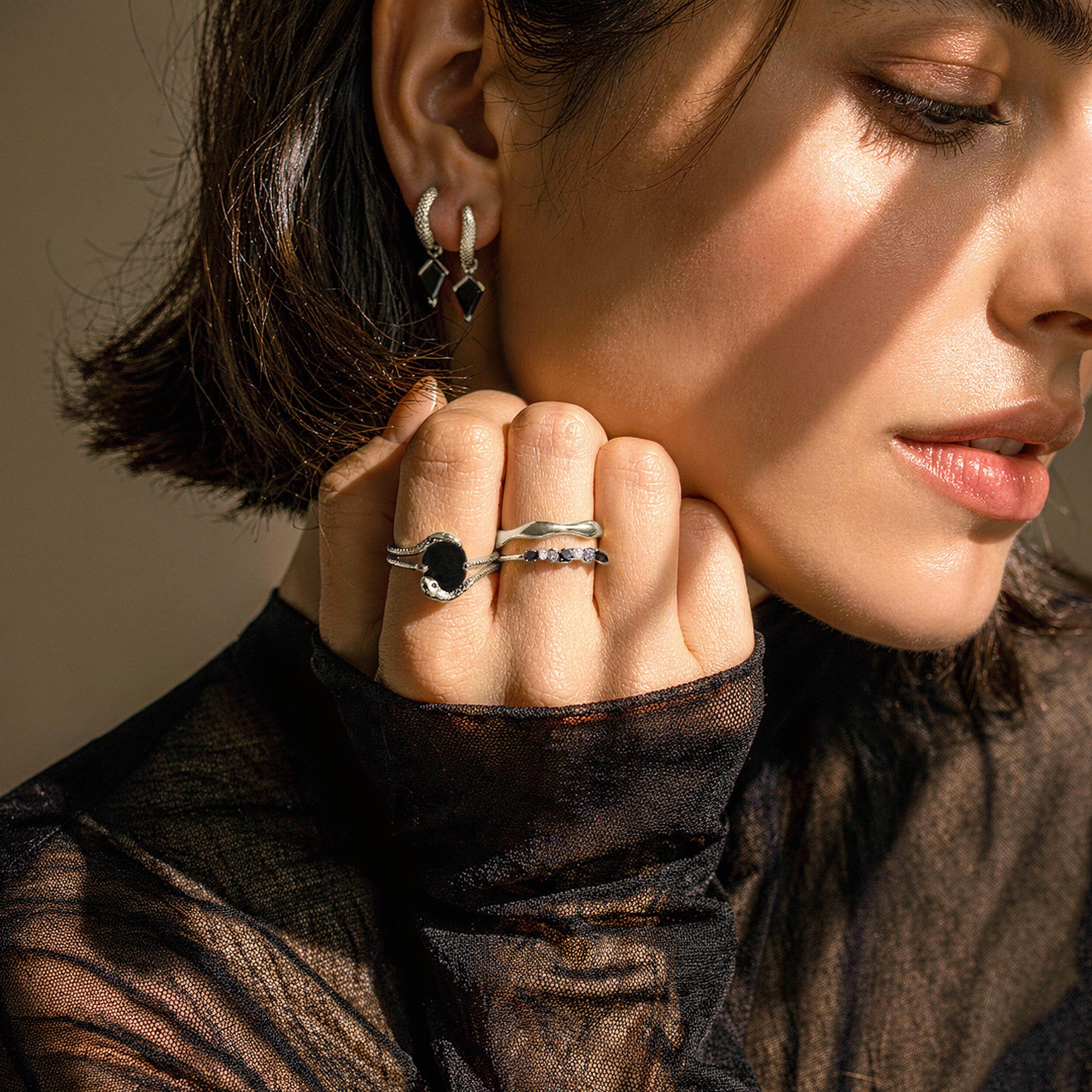 Black Onyx Black Diamond Ring - Serpent - Image 6