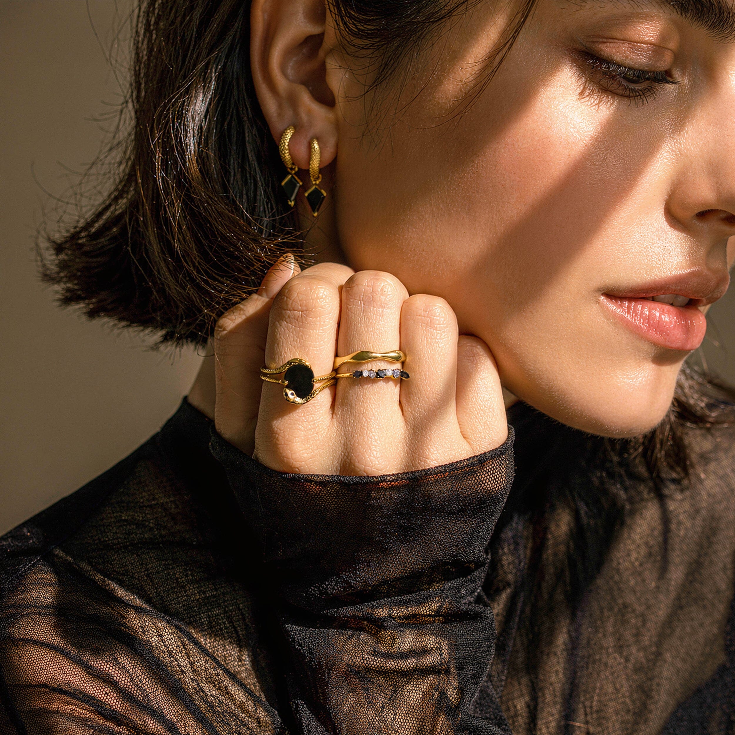 Black Onyx Black Diamond Ring - Serpent - Image 7