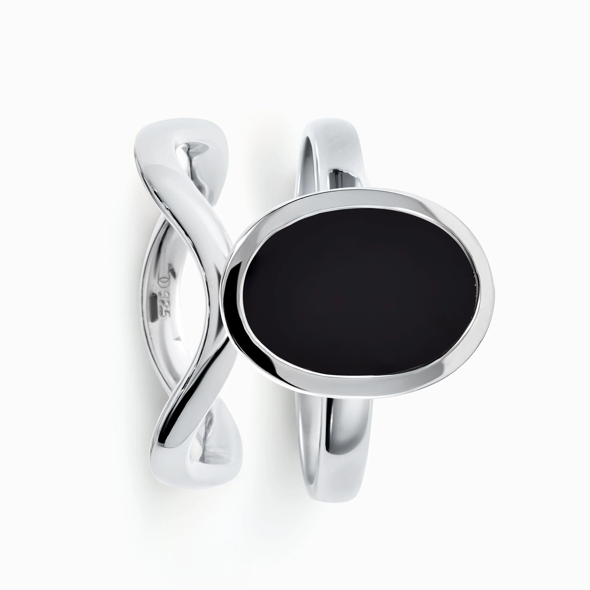 Black Onyx Enfolded Ring & Waves Band