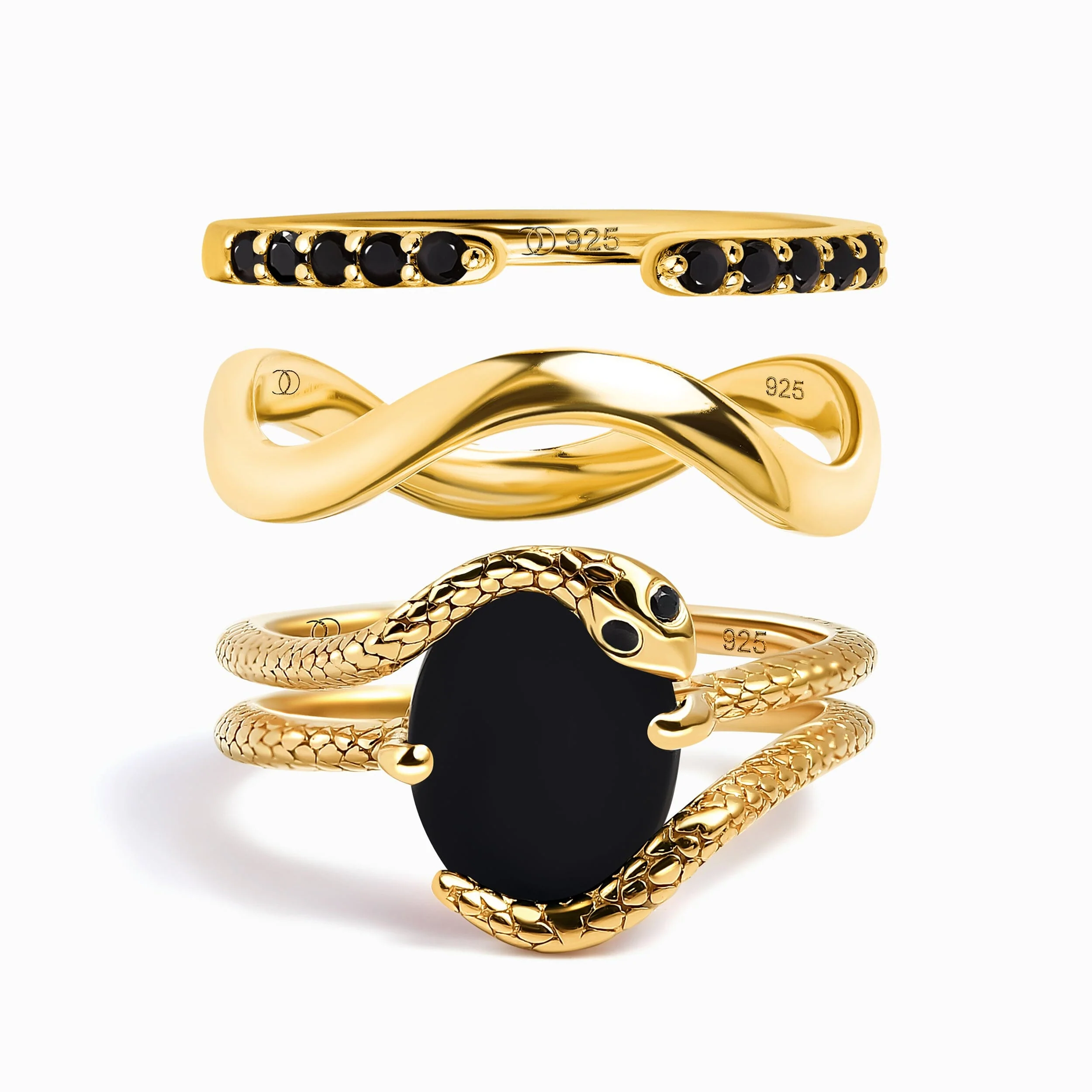 Black Onyx Serpent & Twinkling & Waves Rings - Image 3