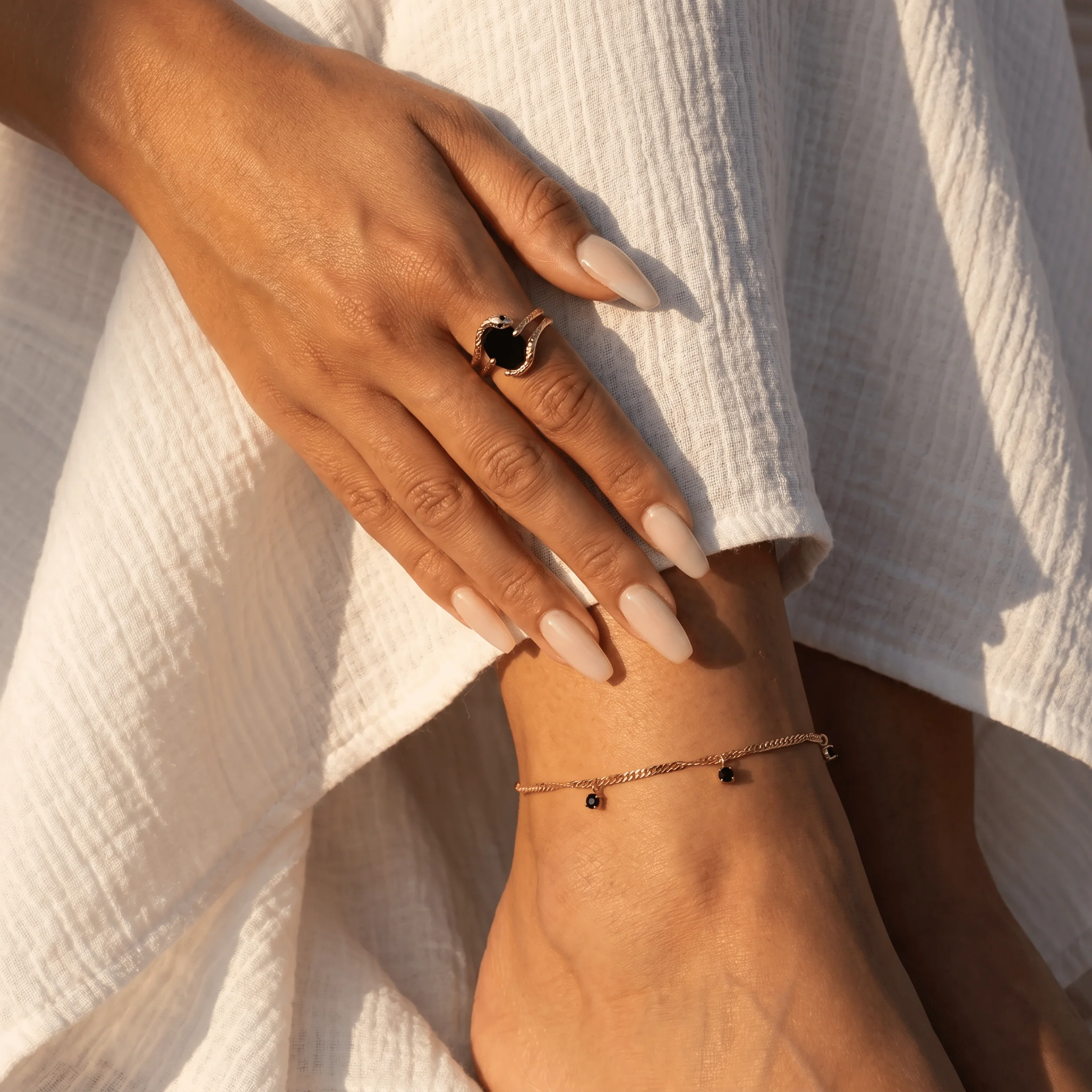 Black Spinel Anklet - Flowing - Image 6