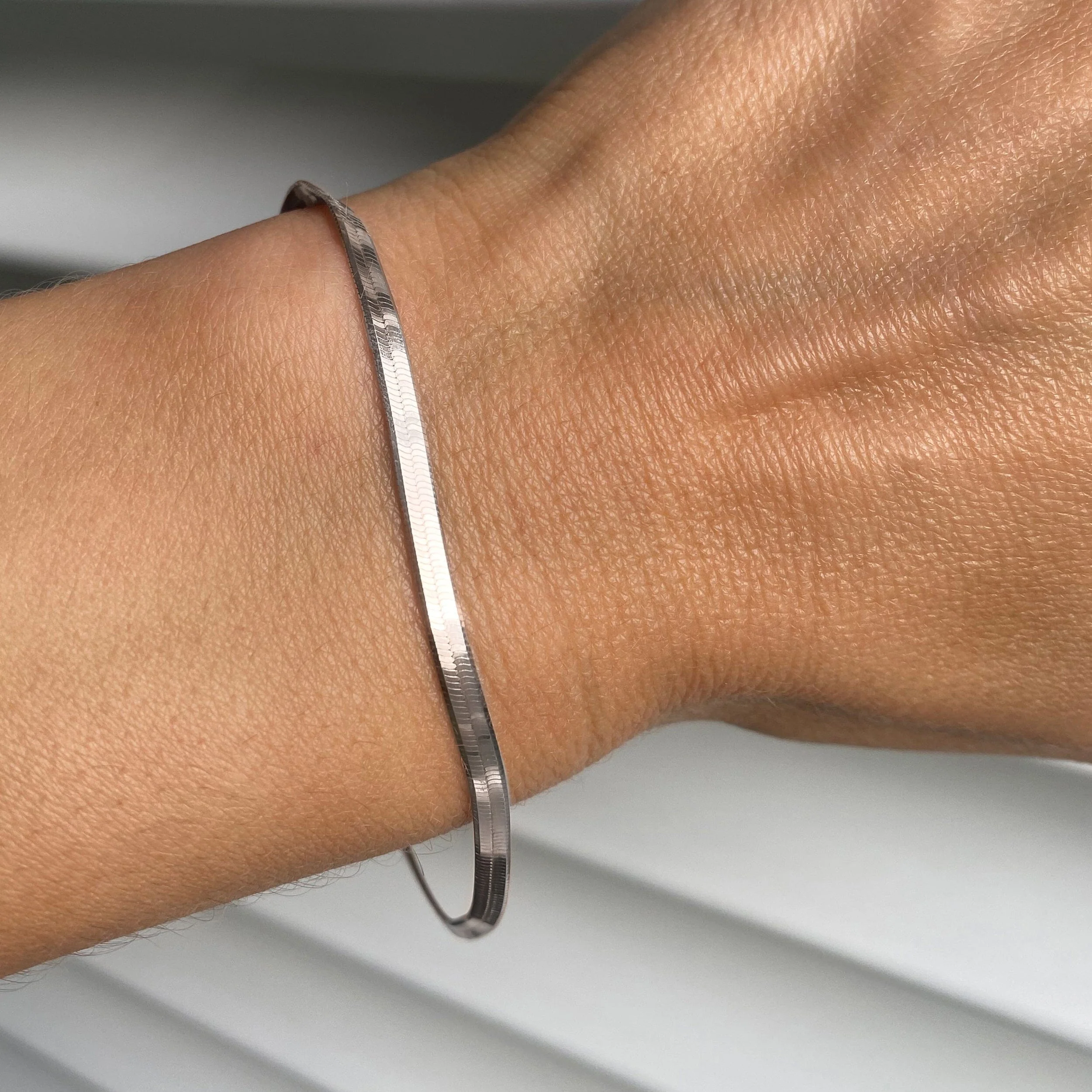 Plain Metal Wristlet - Herringbone Bracelet - Image 2