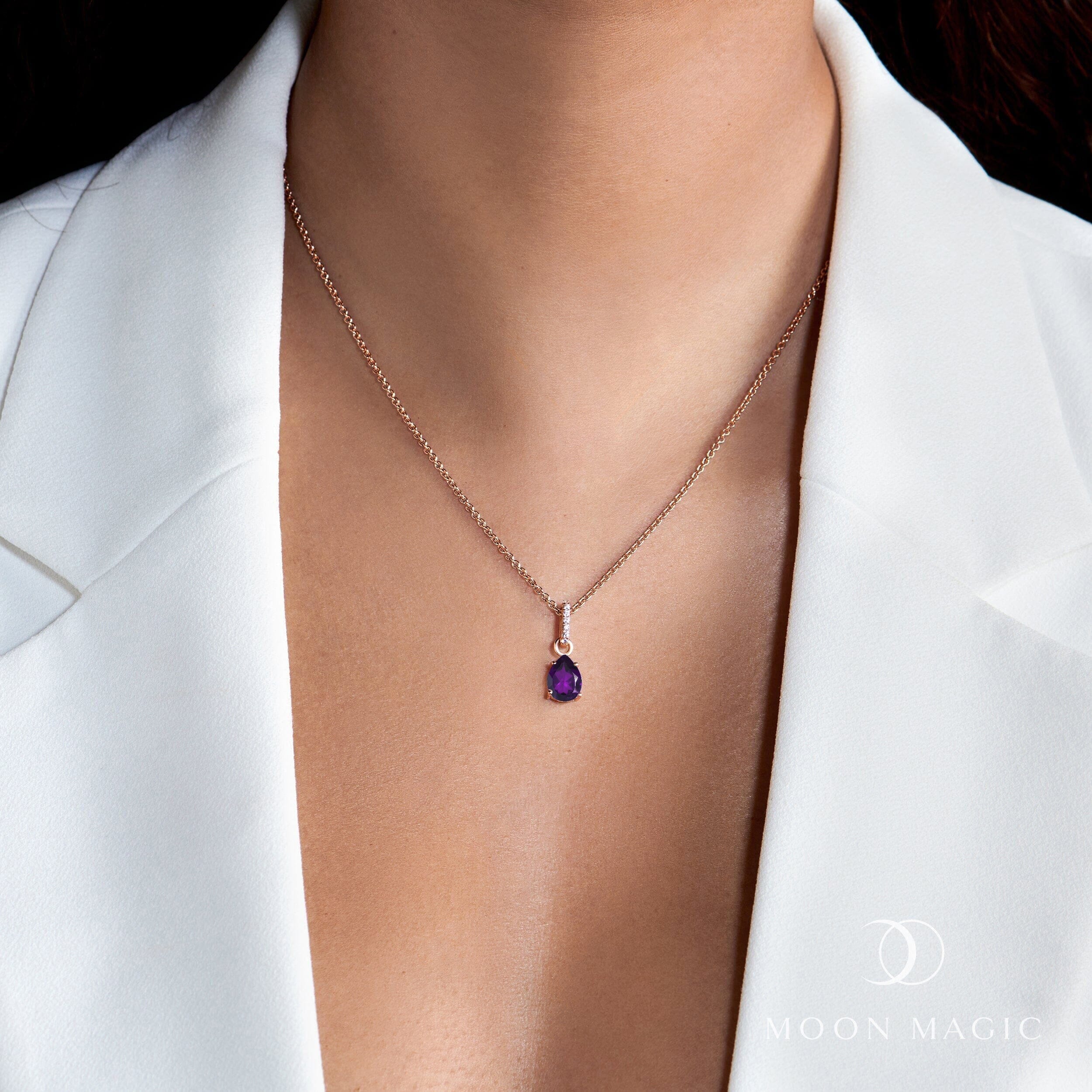 Fine Amethyst Lab Diamond Necklace Sway - February Birthstone - Image 4