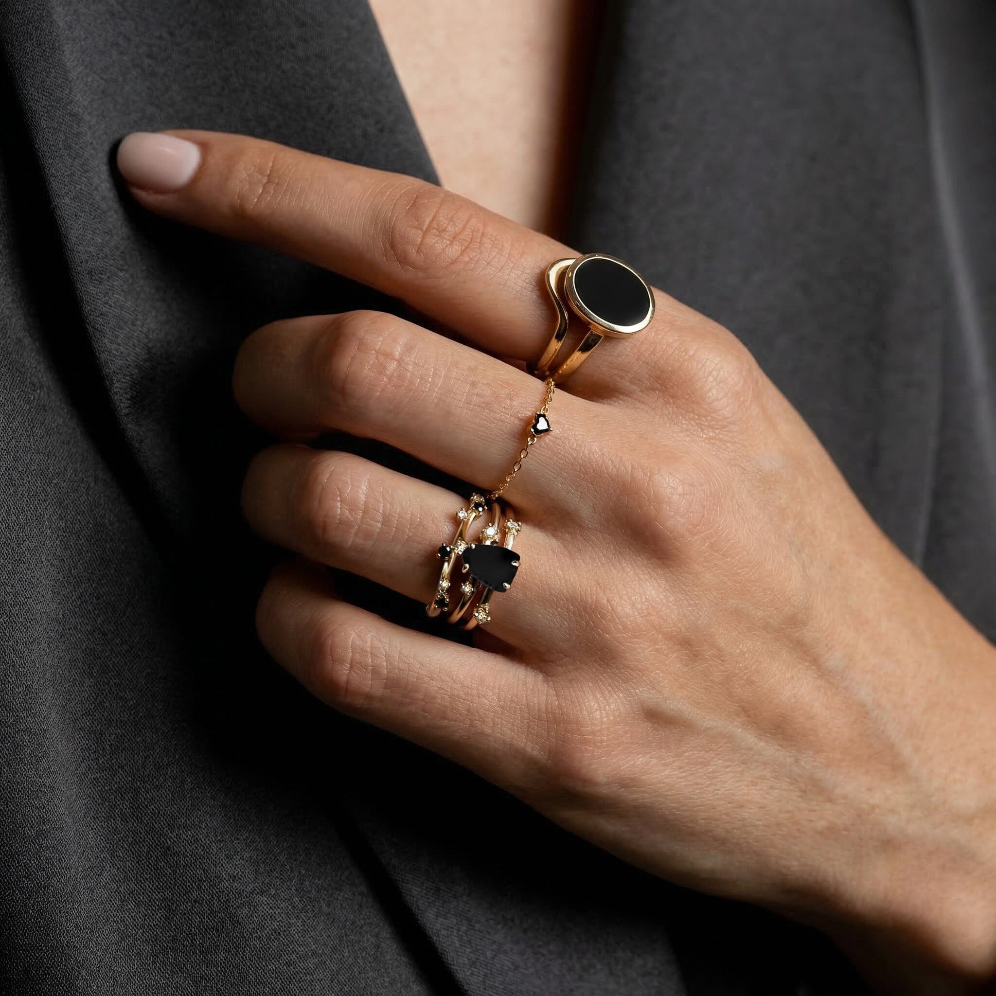 Black Obsidian Lab Diamond Ring - Flow - Image 11