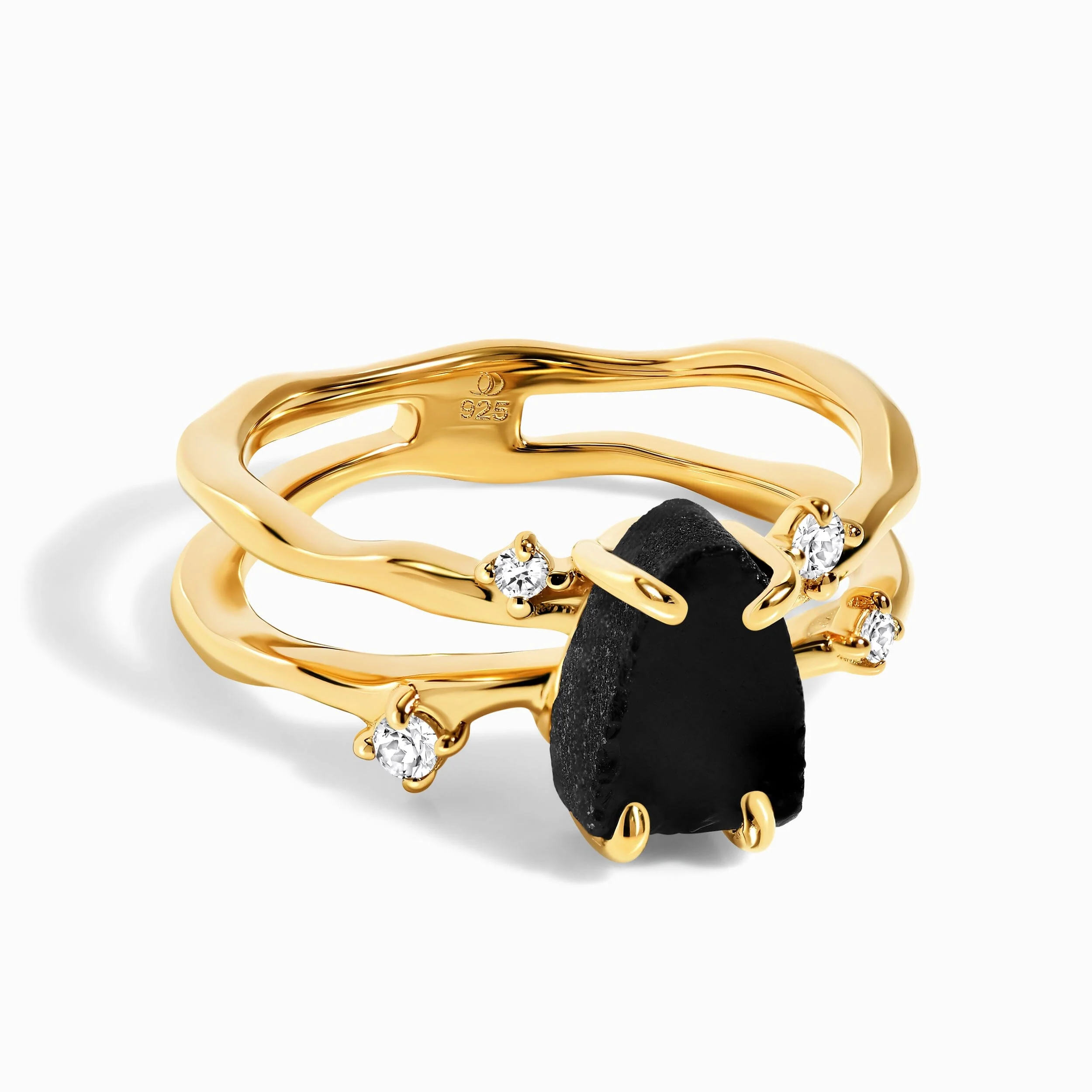 Black Obsidian Lab Diamond Ring - Flow - Image 3
