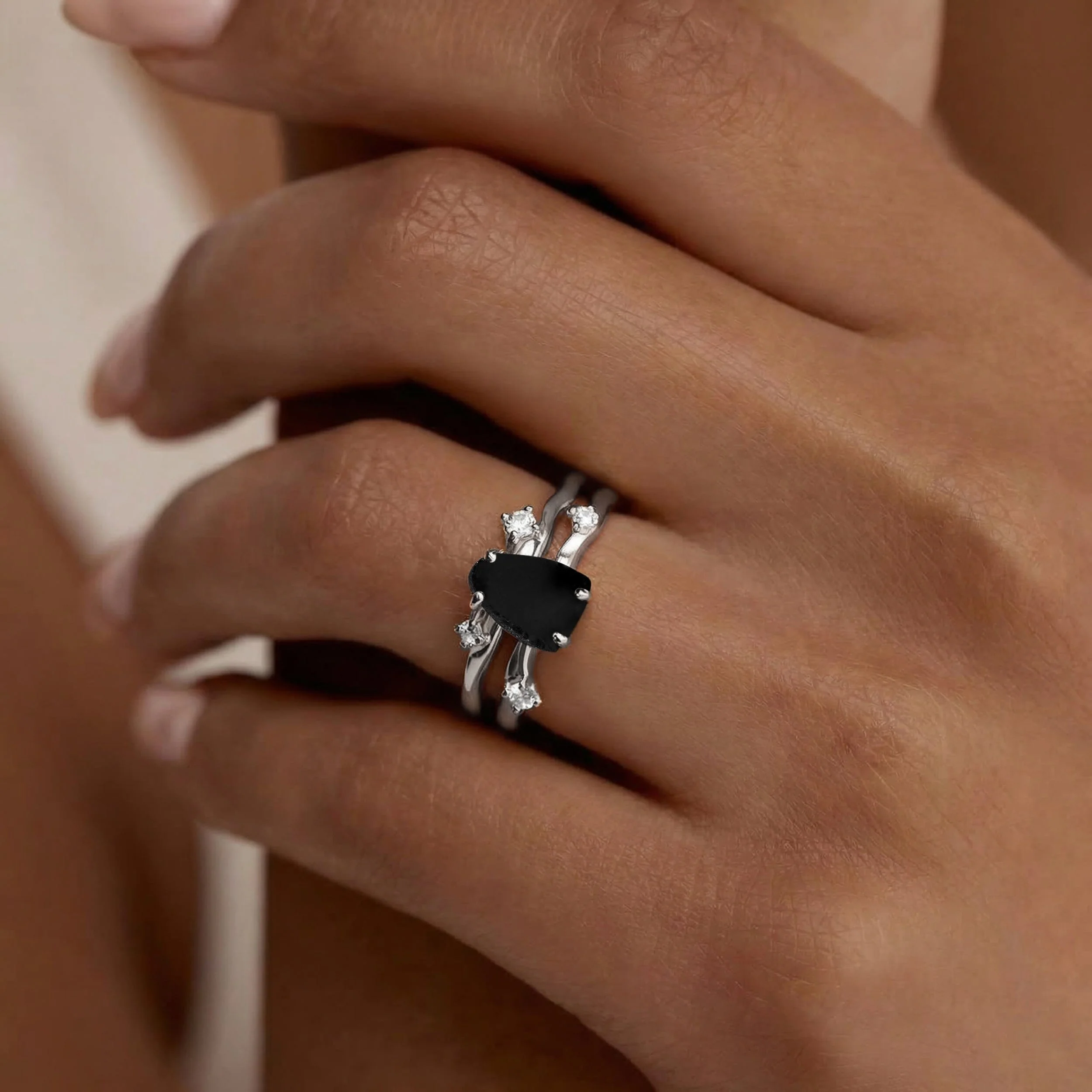 Black Obsidian Lab Diamond Ring - Flow - Image 4