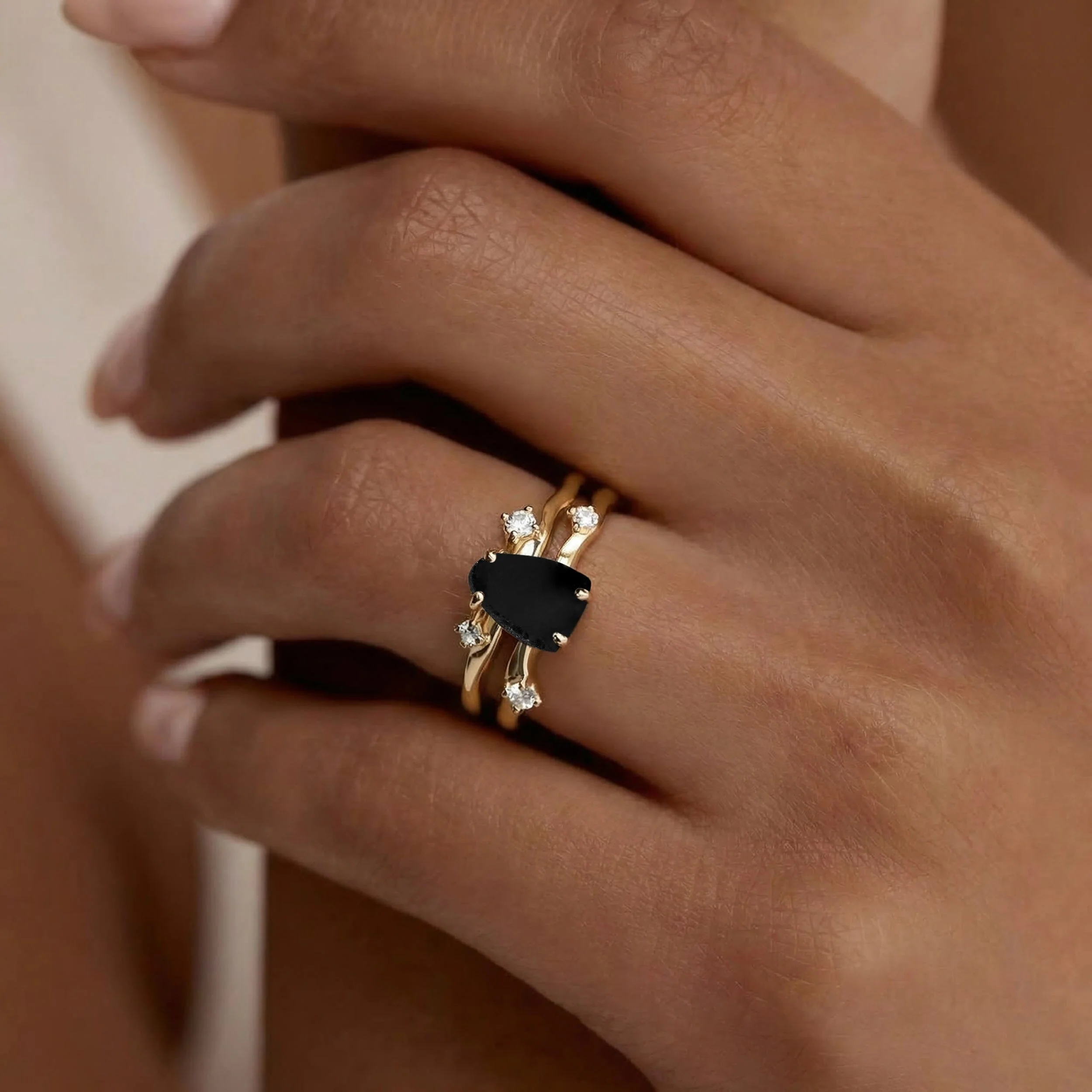 Black Obsidian Lab Diamond Ring - Flow - Image 6