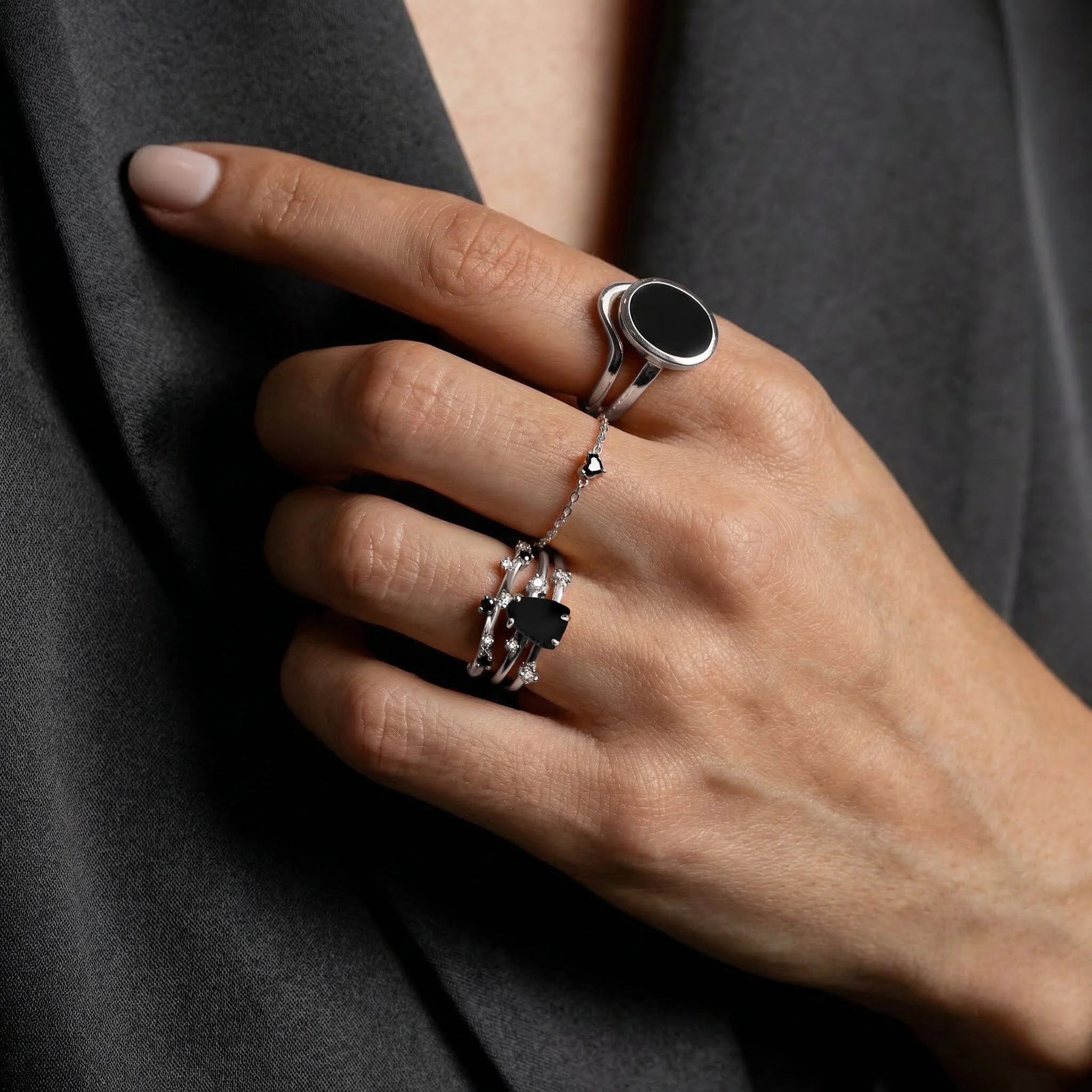 Black Obsidian Lab Diamond Ring - Flow - Image 7