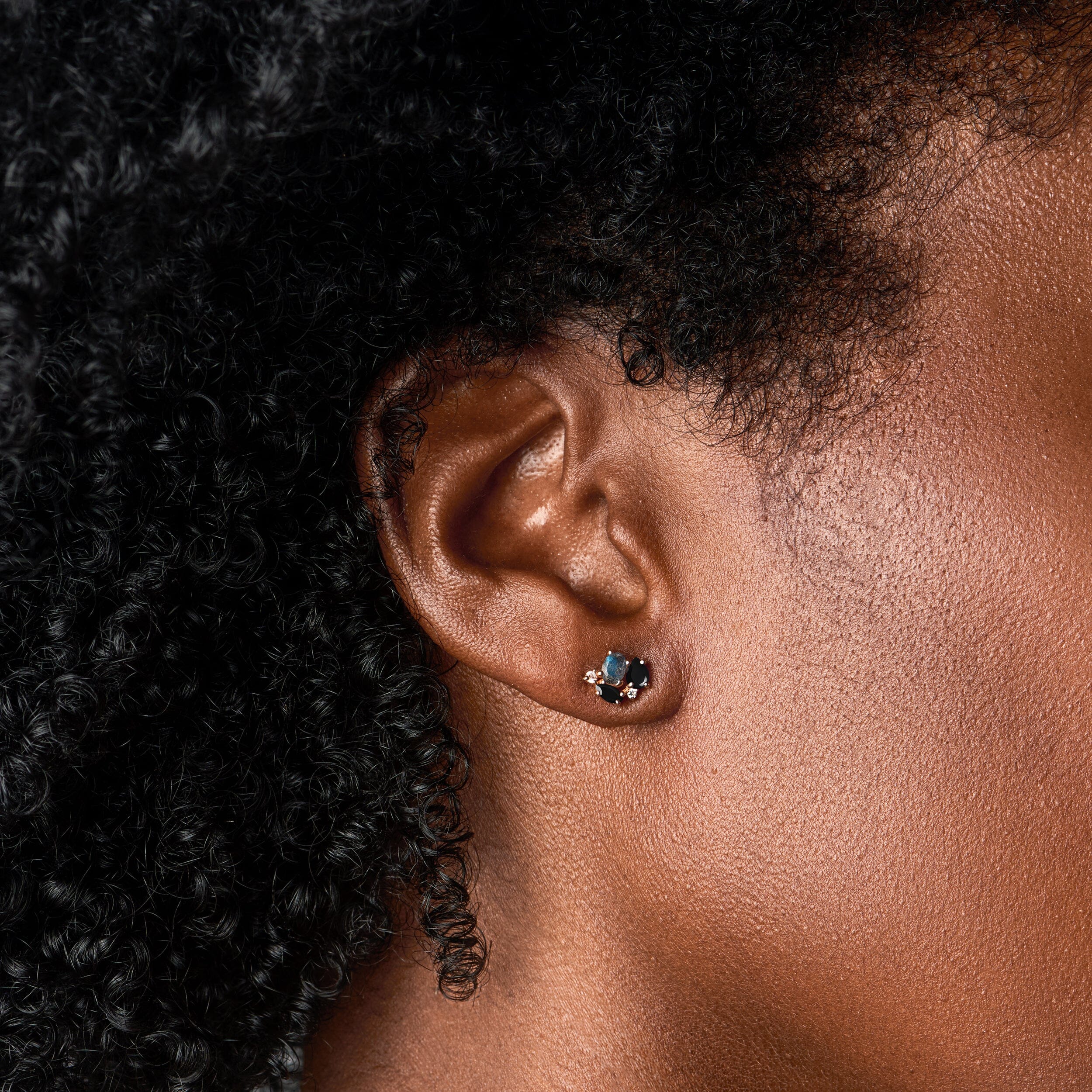 Fine Black Obsidian Labradorite Lab Diamond Earrings - Orion - Image 4