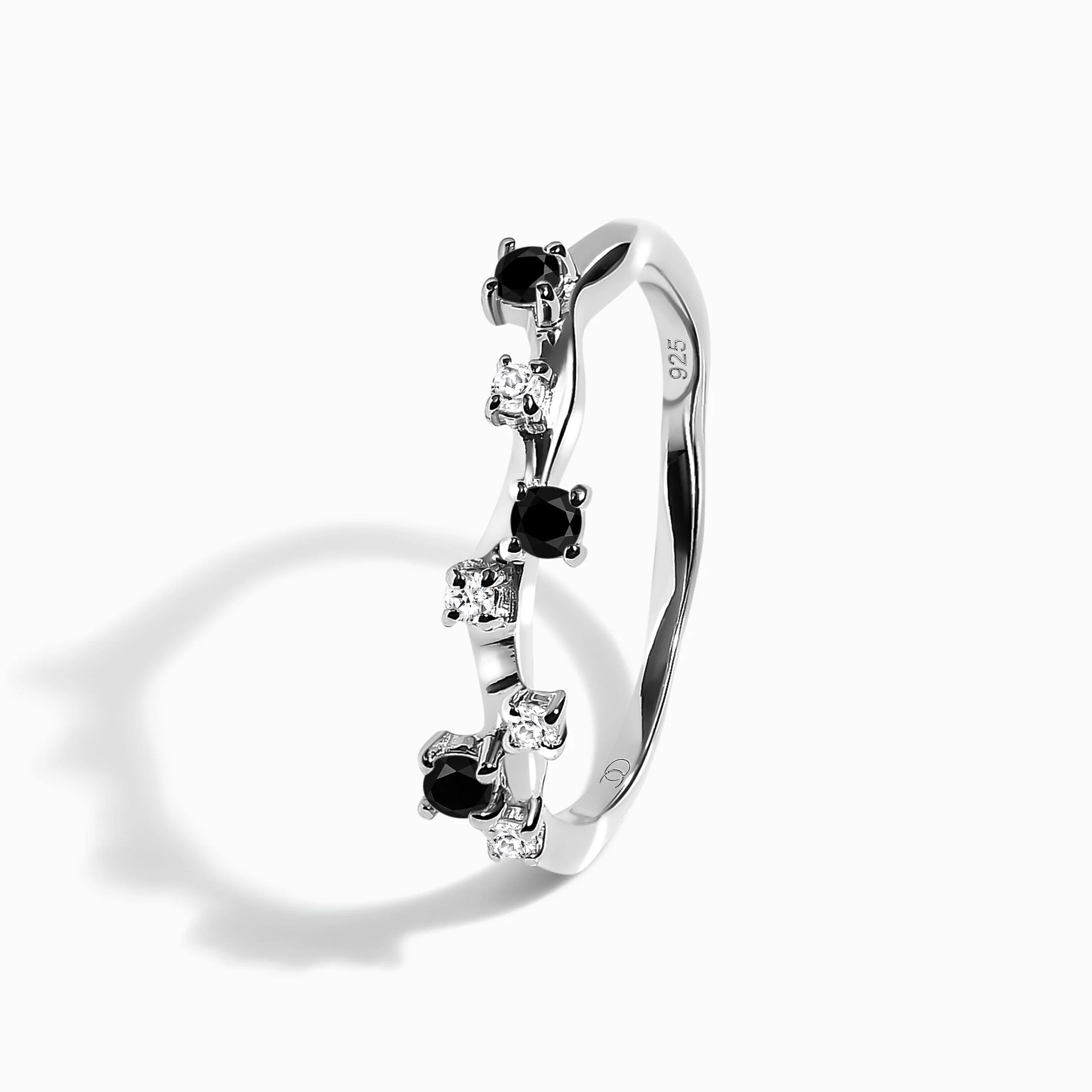Fine Black Onyx Lab Diamond Ring - Stardust Band - Image 12