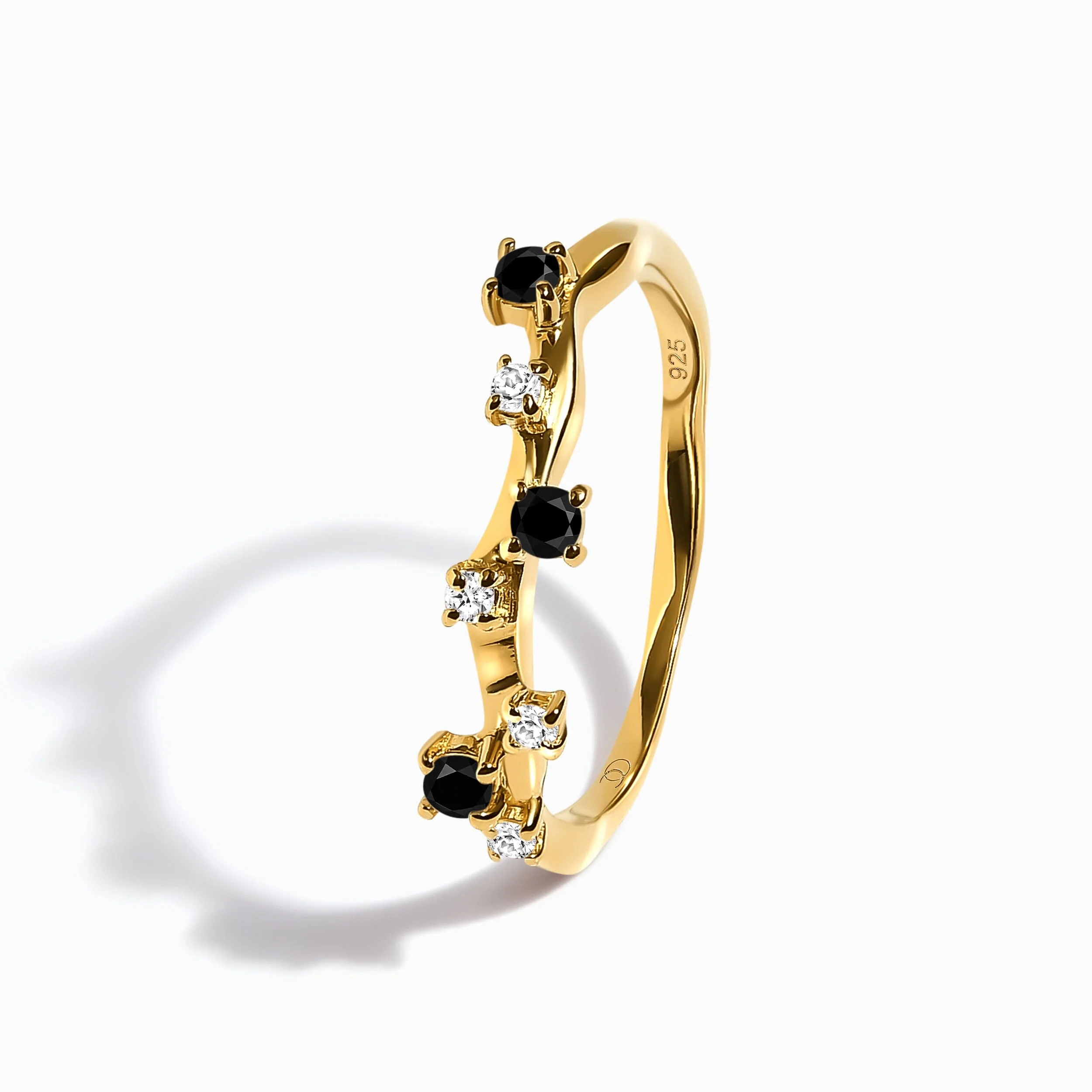 Fine Black Onyx Lab Diamond Ring - Stardust Band - Image 21