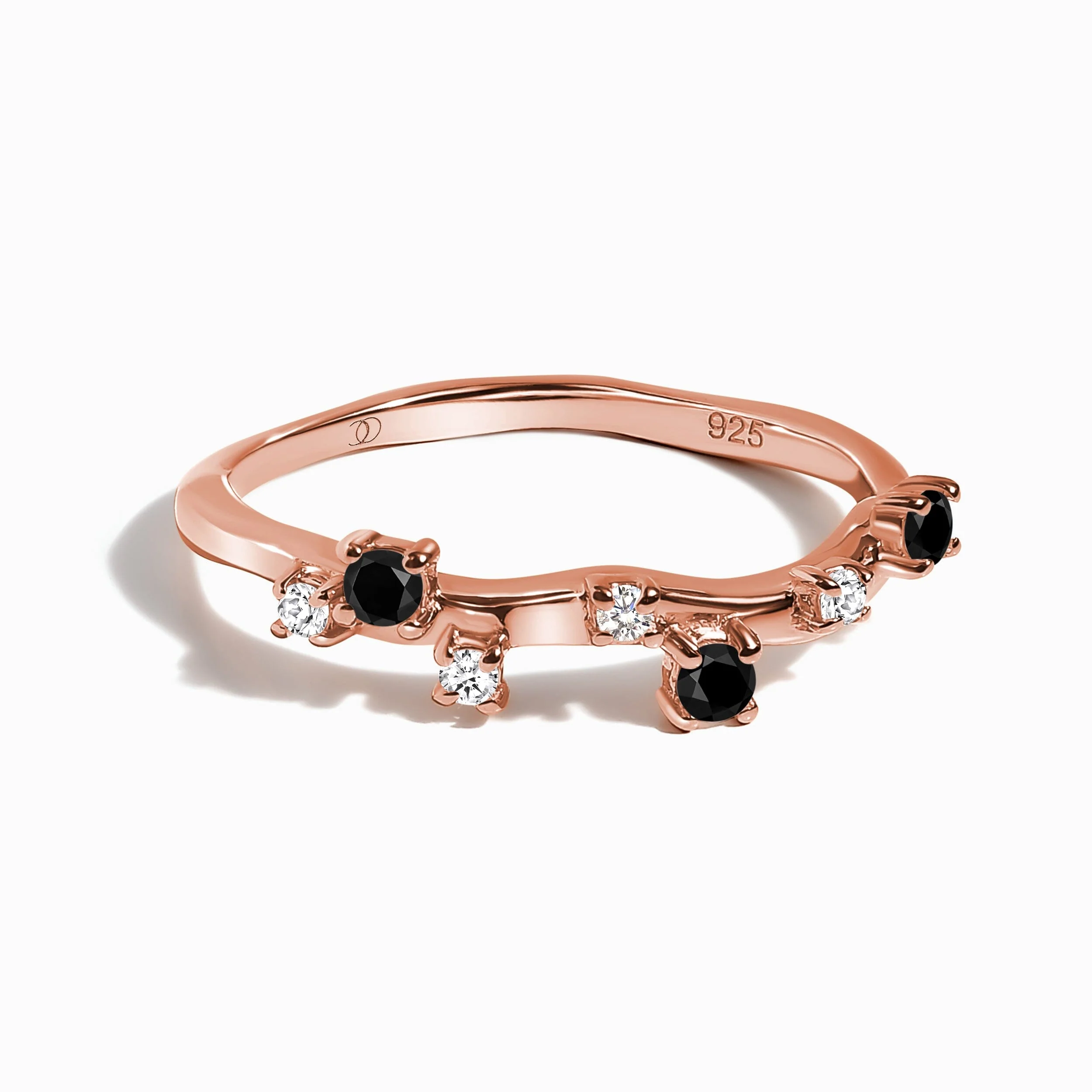 Fine Black Onyx Lab Diamond Ring - Stardust Band - Image 3