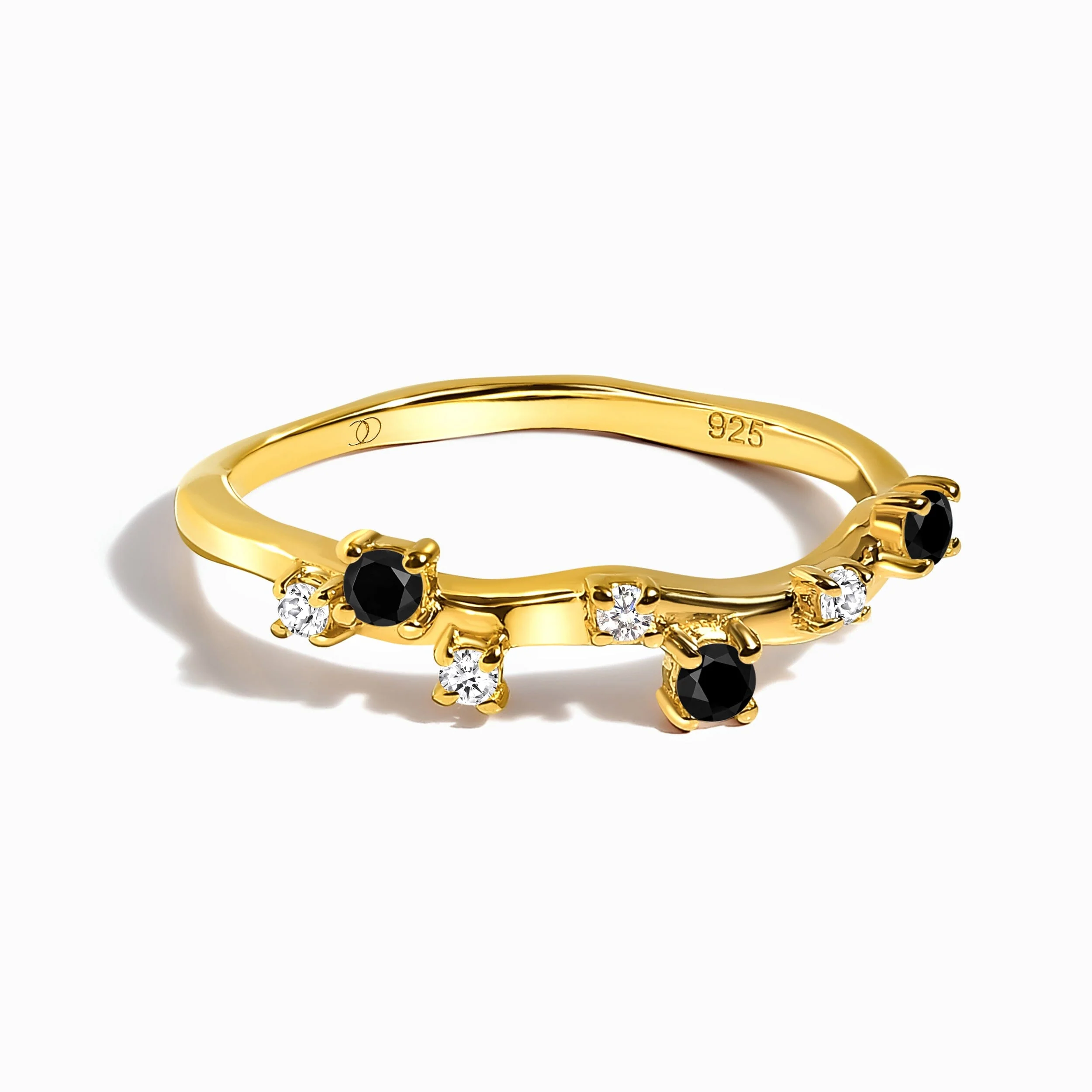 Fine Black Onyx Lab Diamond Ring - Stardust Band - Image 5