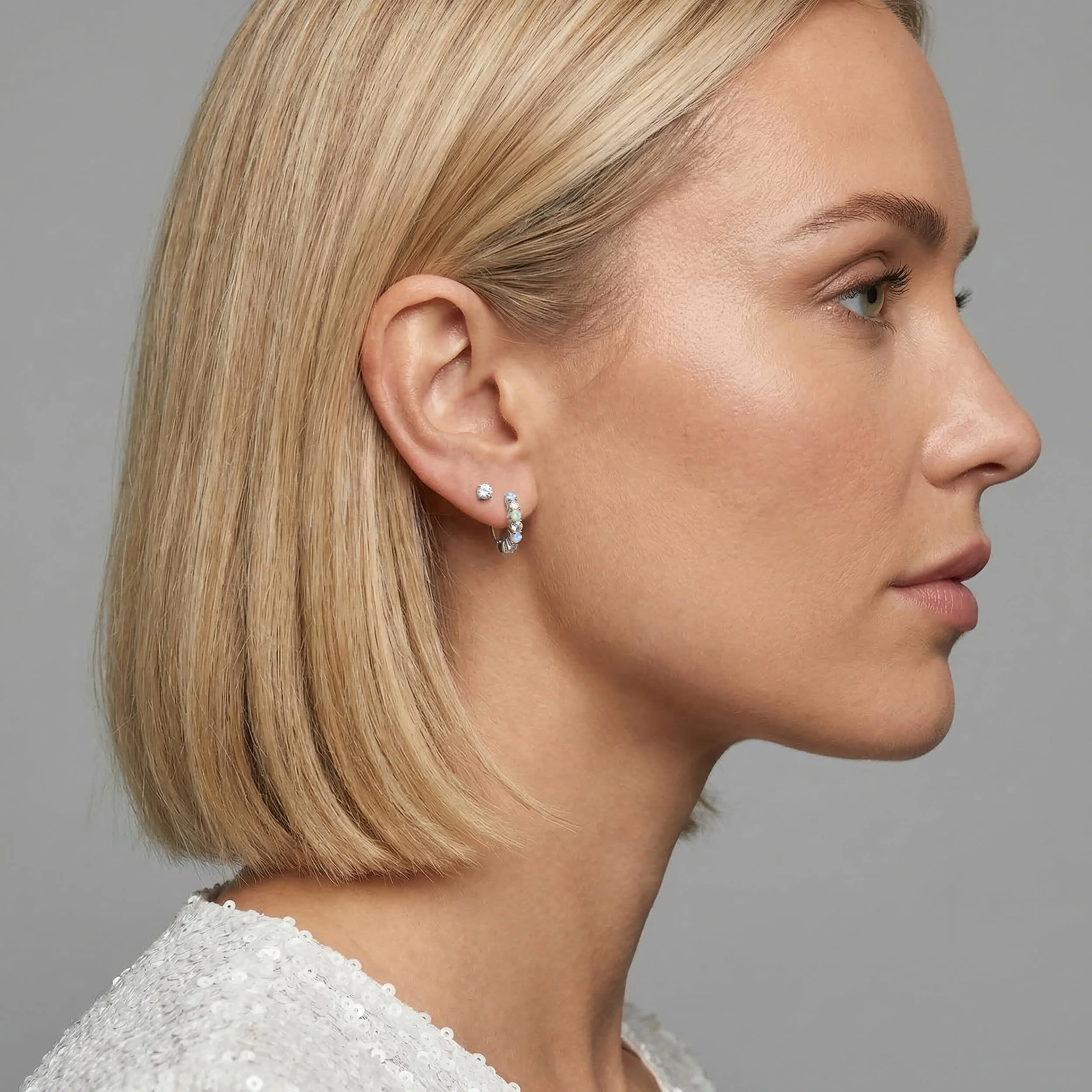 Fine Moonstone Lab Diamond Earrings - Bonny Hoops - Image 10