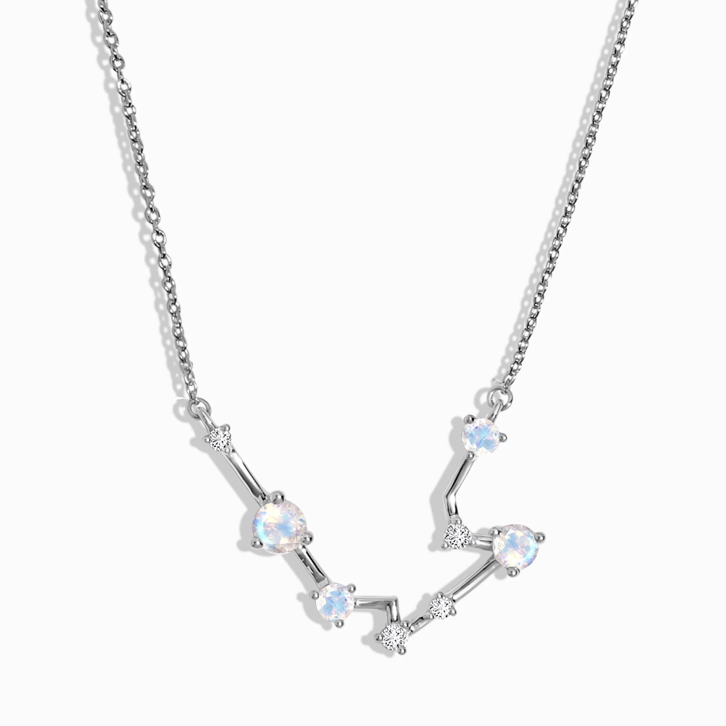 Fine Moonstone Lab Diamond Necklace - Aquarius Zodiac Constellation