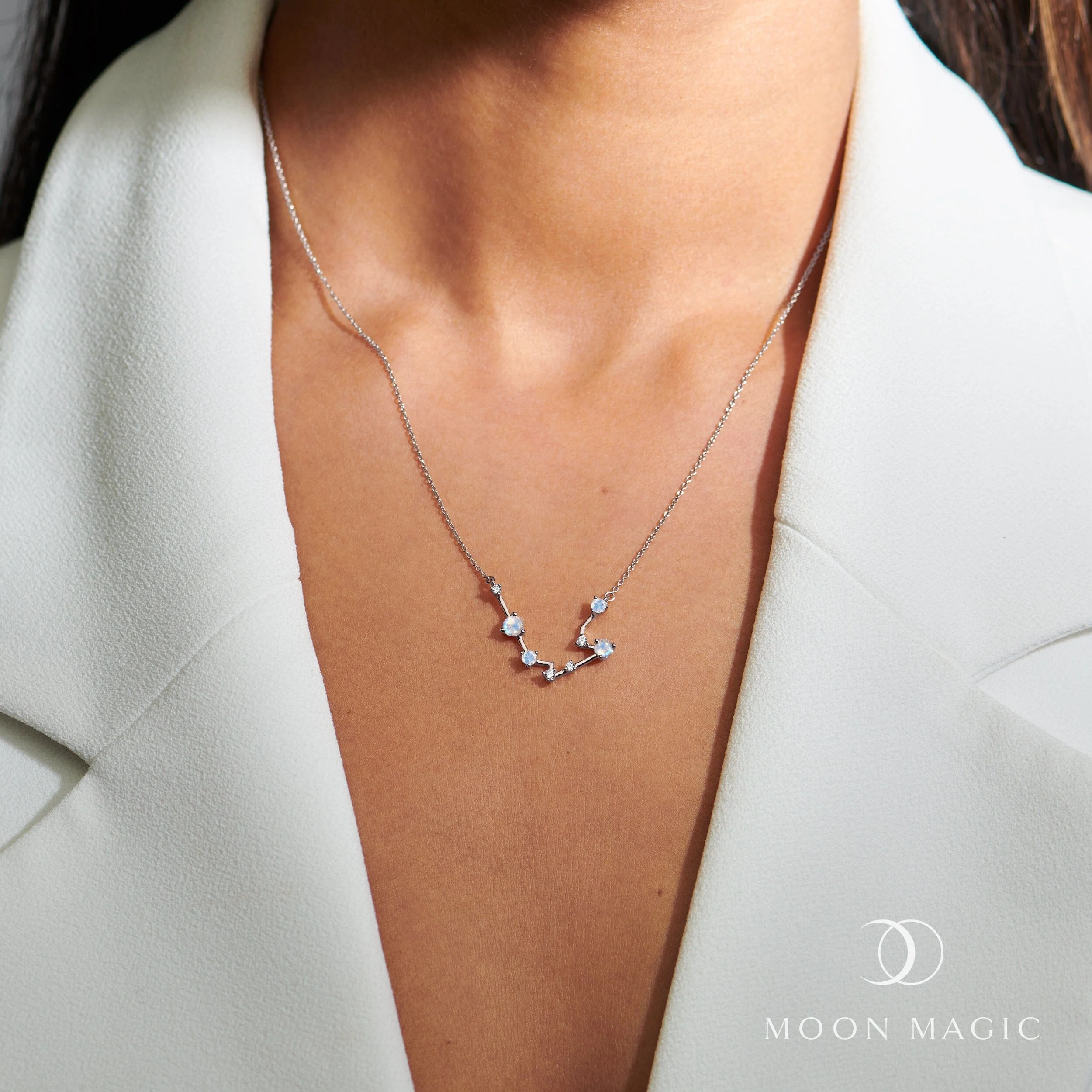 Fine Moonstone Lab Diamond Necklace - Aquarius Zodiac Constellation - Image 2