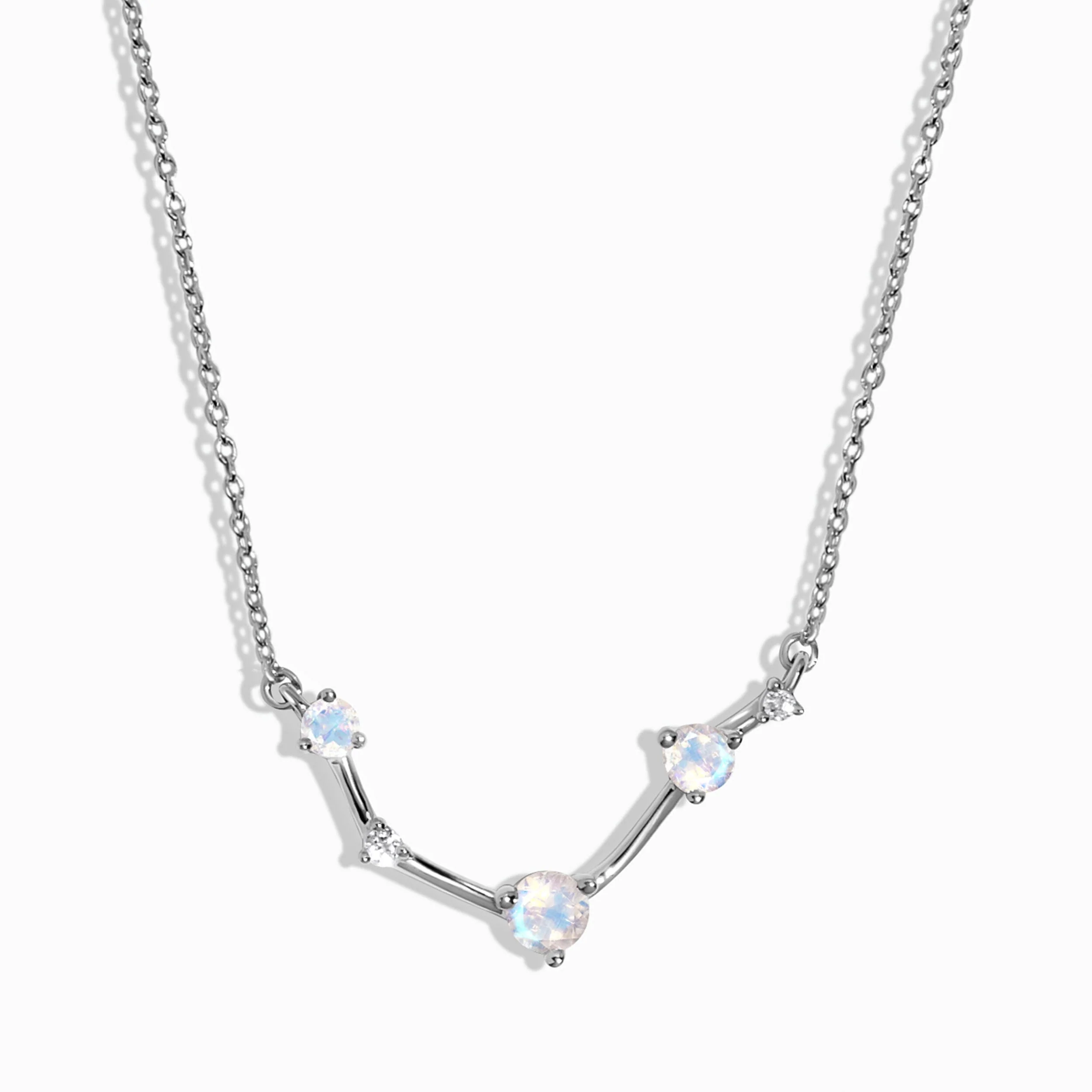 Fine Moonstone Lab Diamond Necklace - Aries Zodiac Constellation
