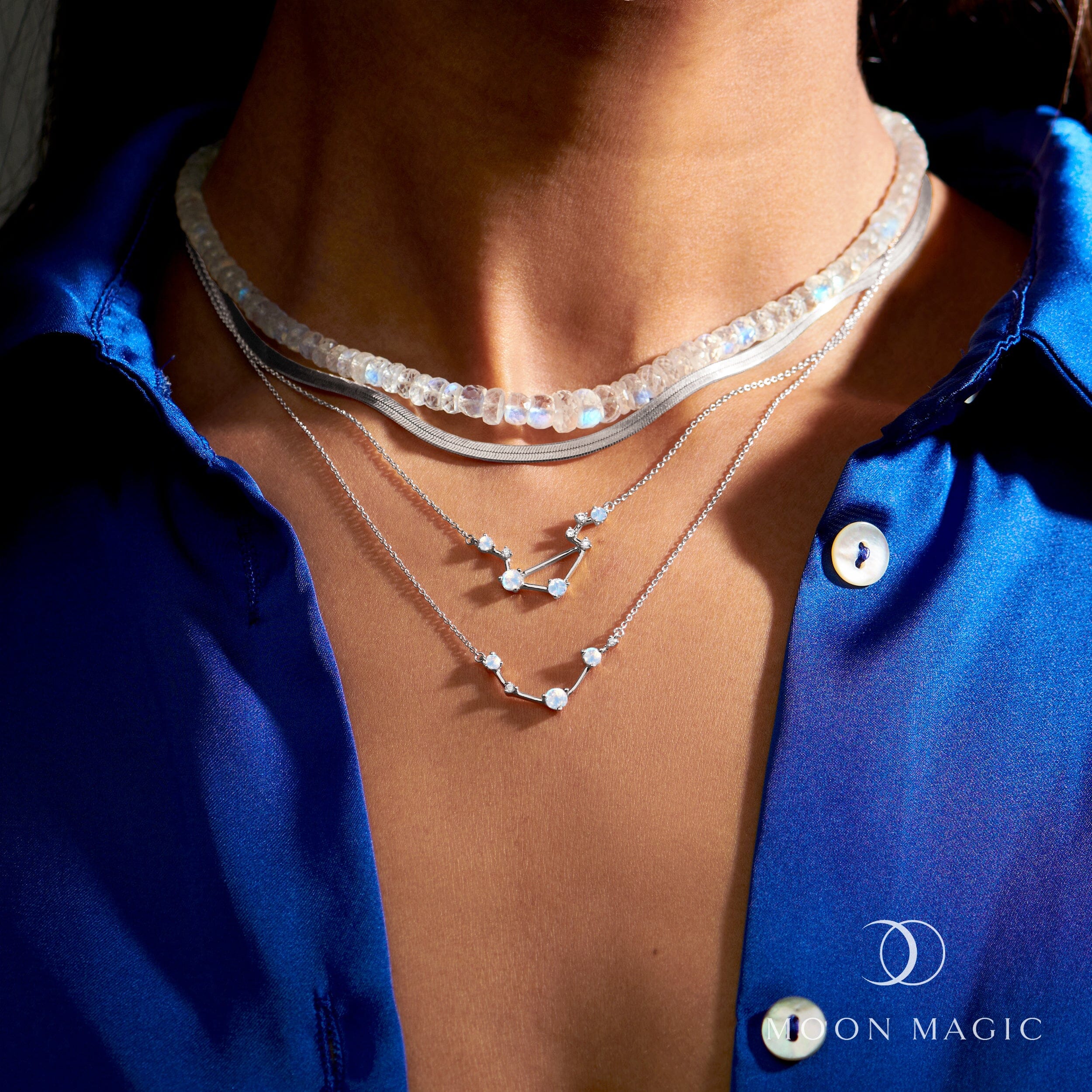 Fine Moonstone Lab Diamond Necklace - Aries Zodiac Constellation - Image 10
