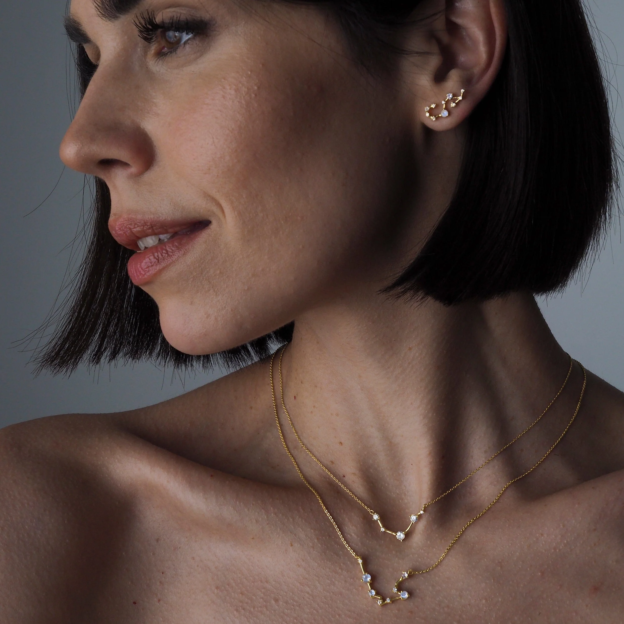 Fine Moonstone Lab Diamond Necklace - Aquarius Zodiac Constellation - Image 20