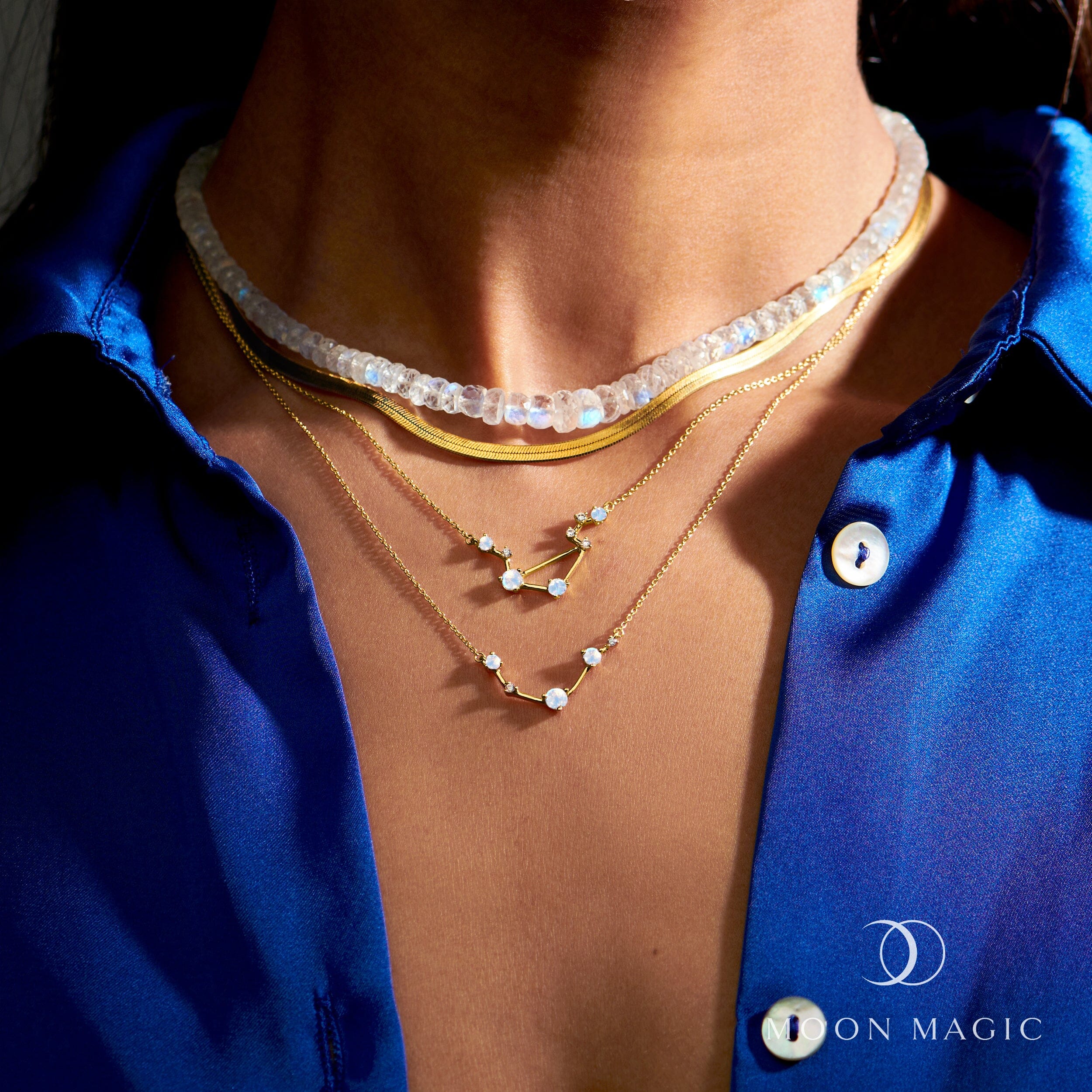 Fine Moonstone Lab Diamond Necklace - Aries Zodiac Constellation - Image 18