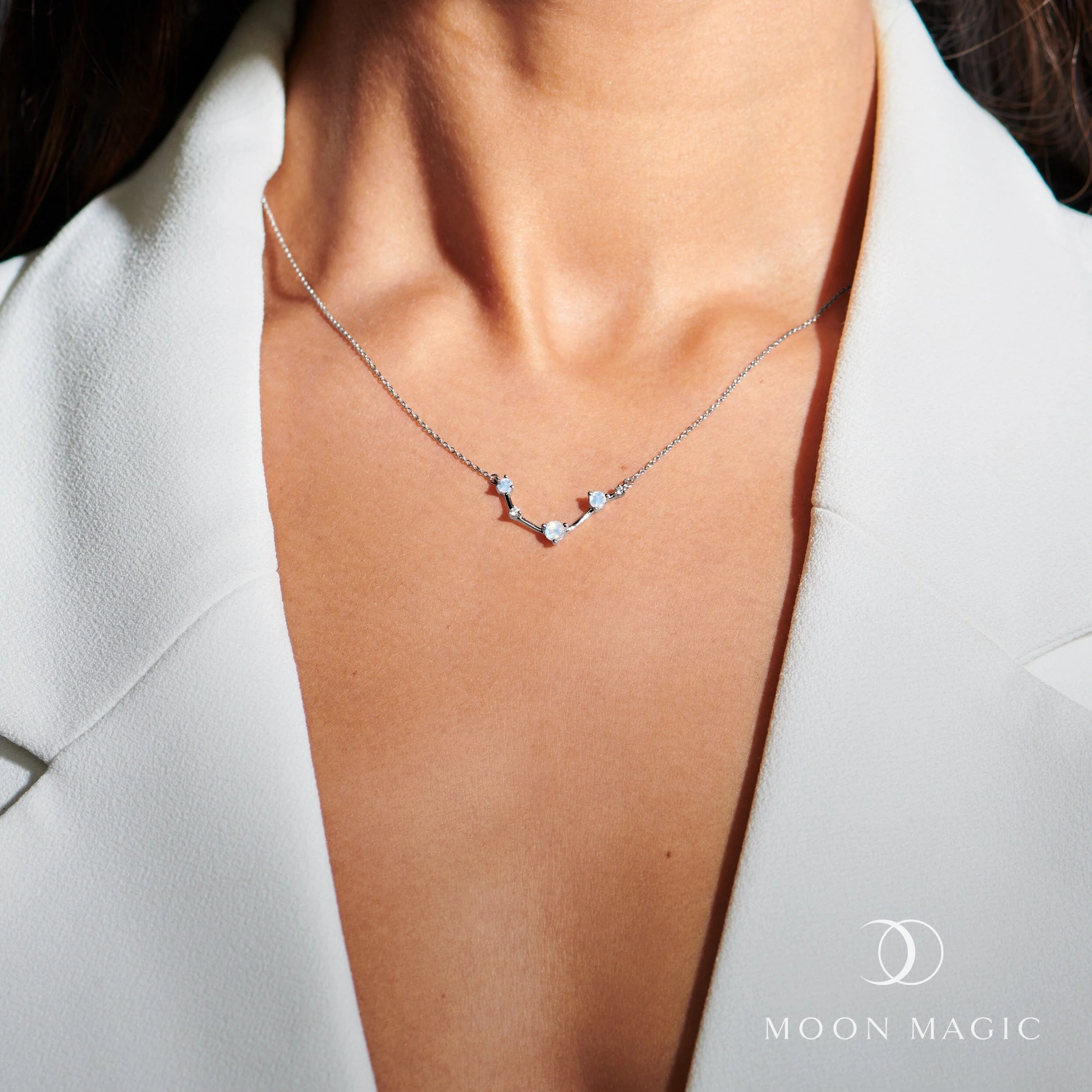 Fine Moonstone Lab Diamond Necklace - Aries Zodiac Constellation - Image 2