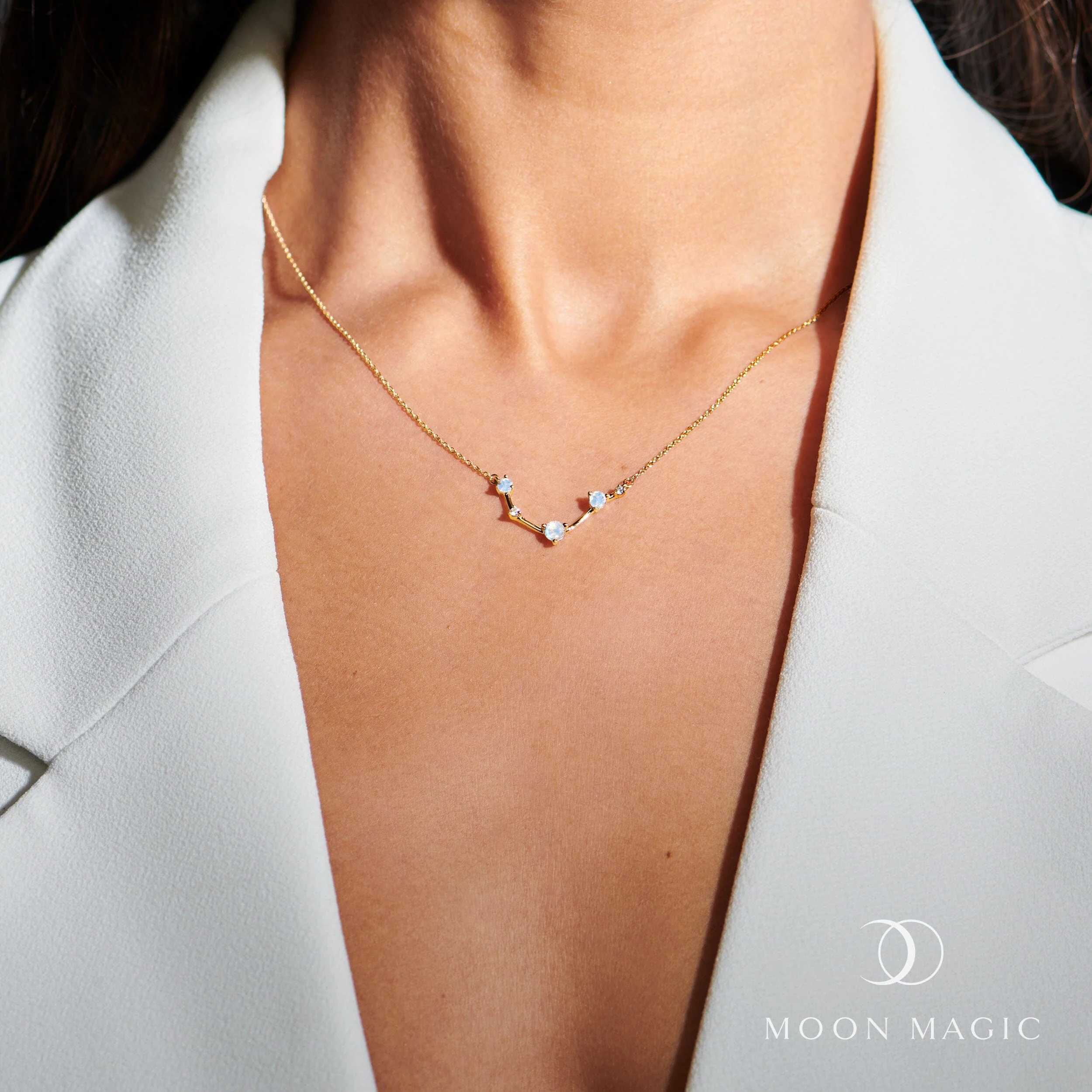 Fine Moonstone Lab Diamond Necklace - Aries Zodiac Constellation - Image 6