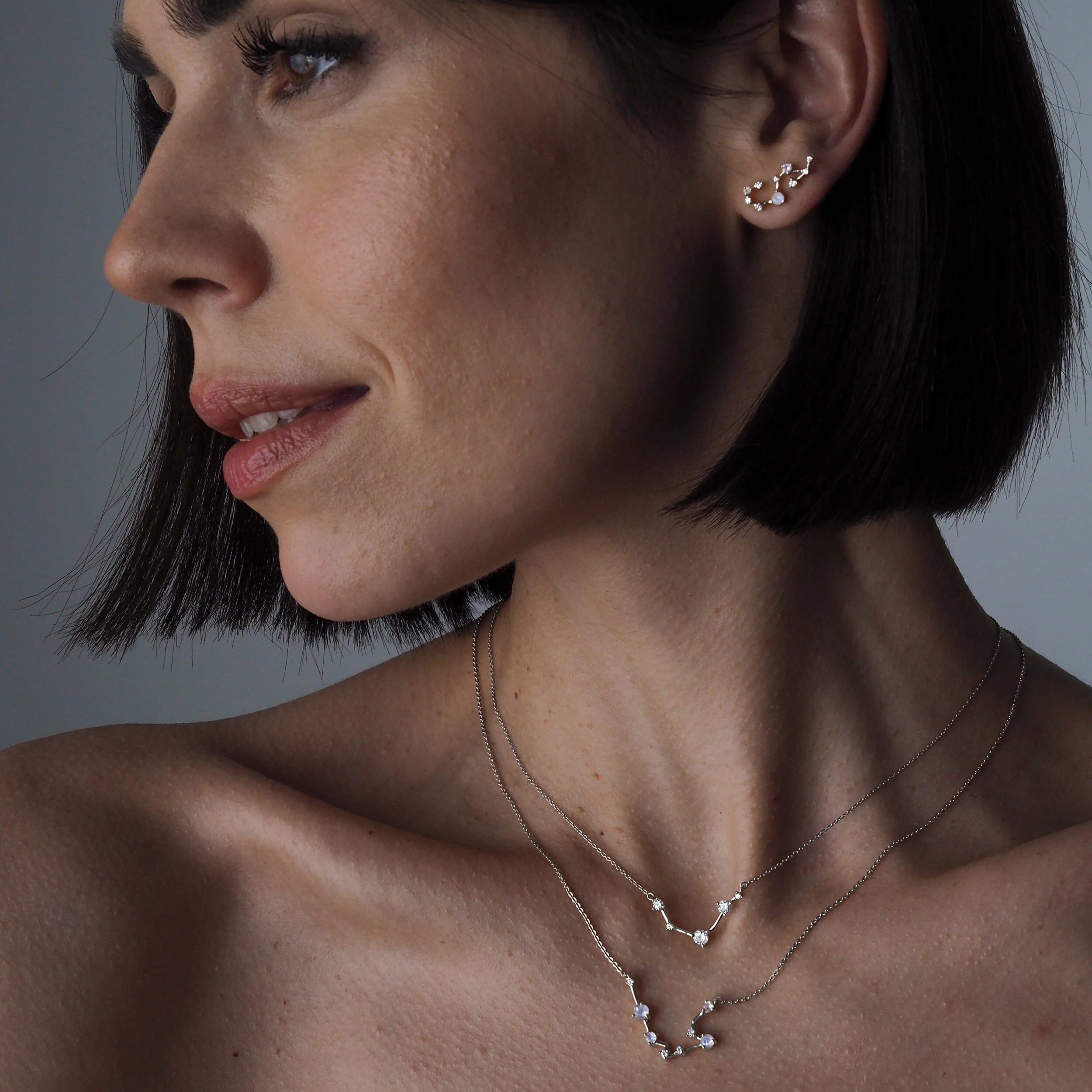 Fine Moonstone Lab Diamond Necklace - Aquarius Zodiac Constellation - Image 10