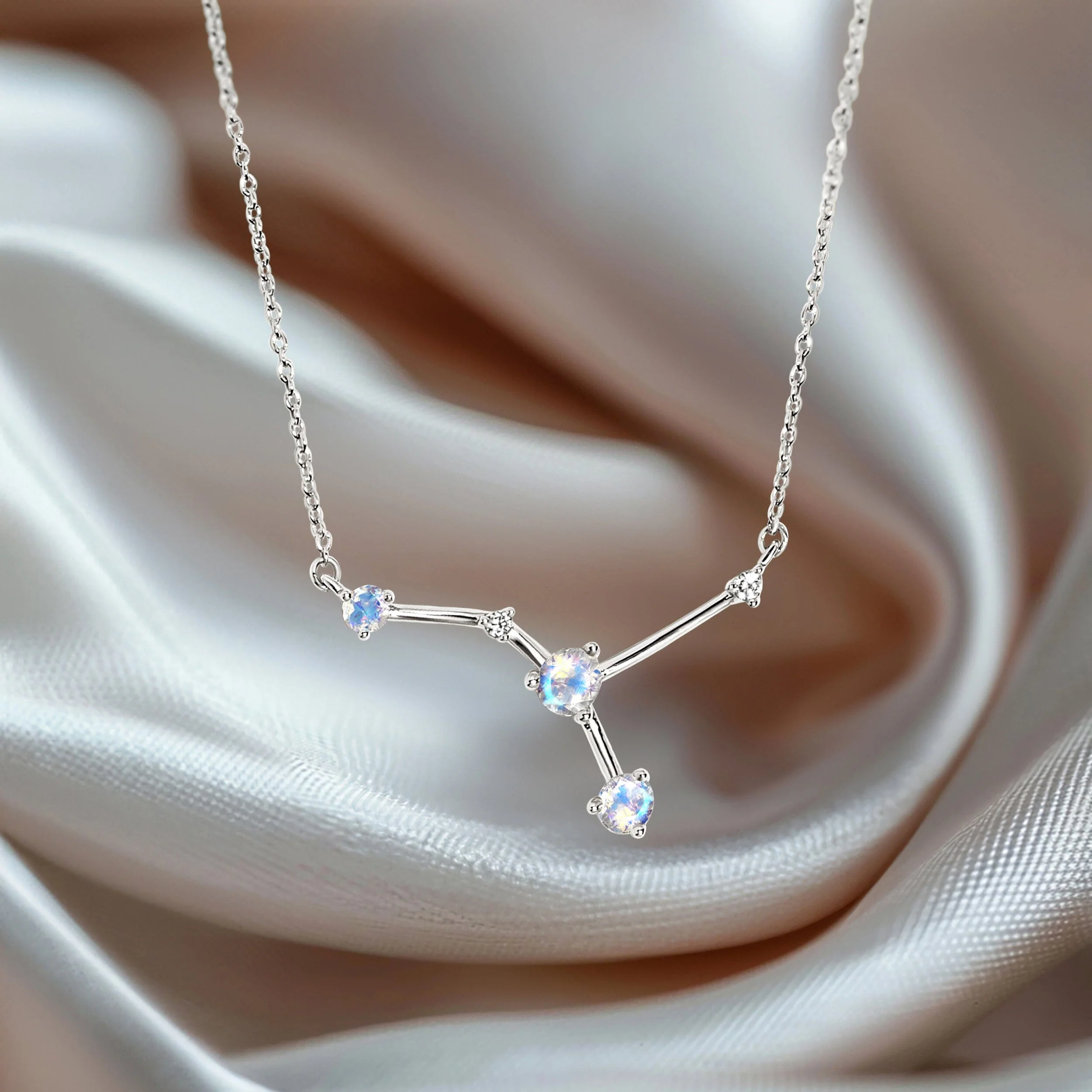 Fine Moonstone Lab Diamond Necklace - Cancer Zodiac Constellation - Image 10