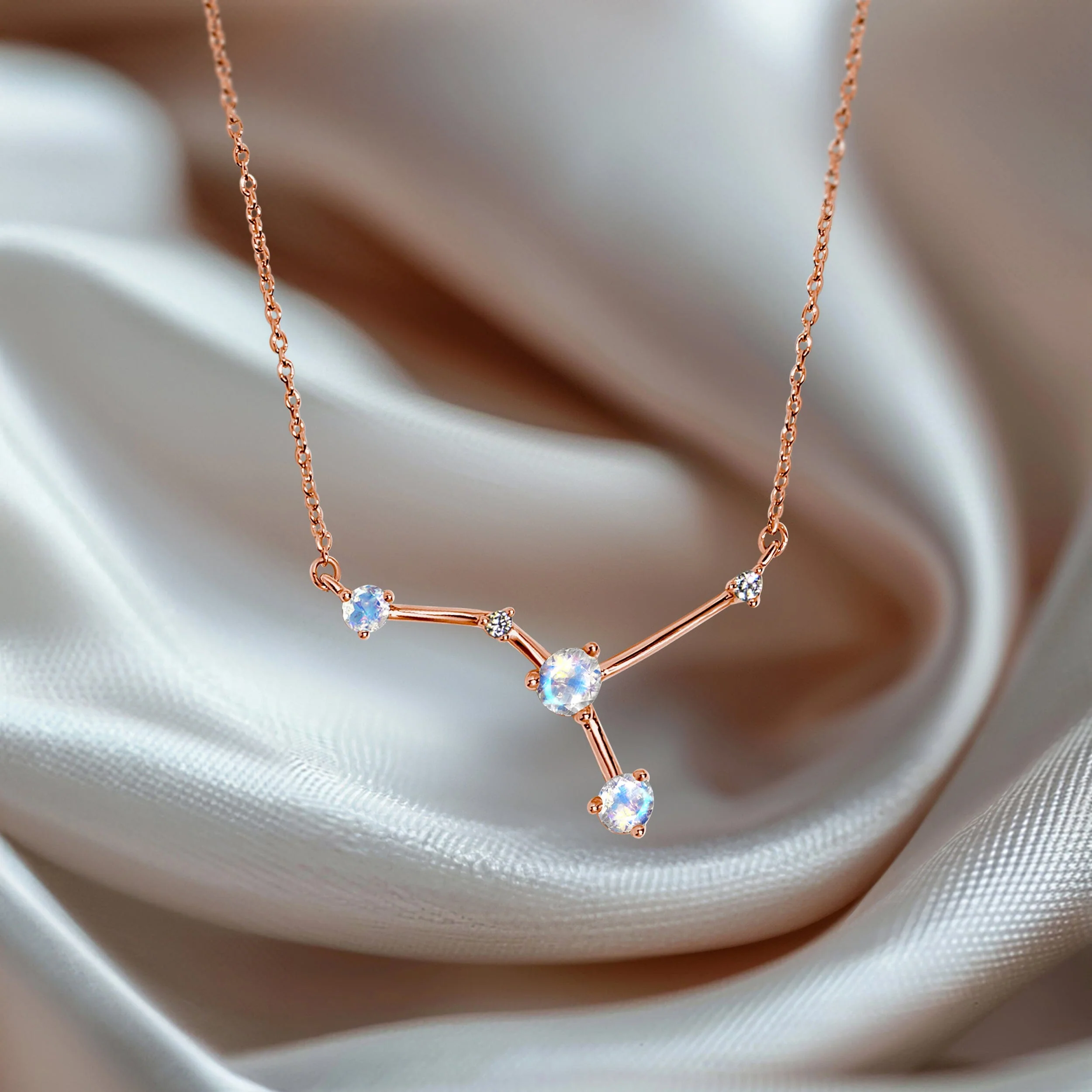 Fine Moonstone Lab Diamond Necklace - Cancer Zodiac Constellation - Image 14