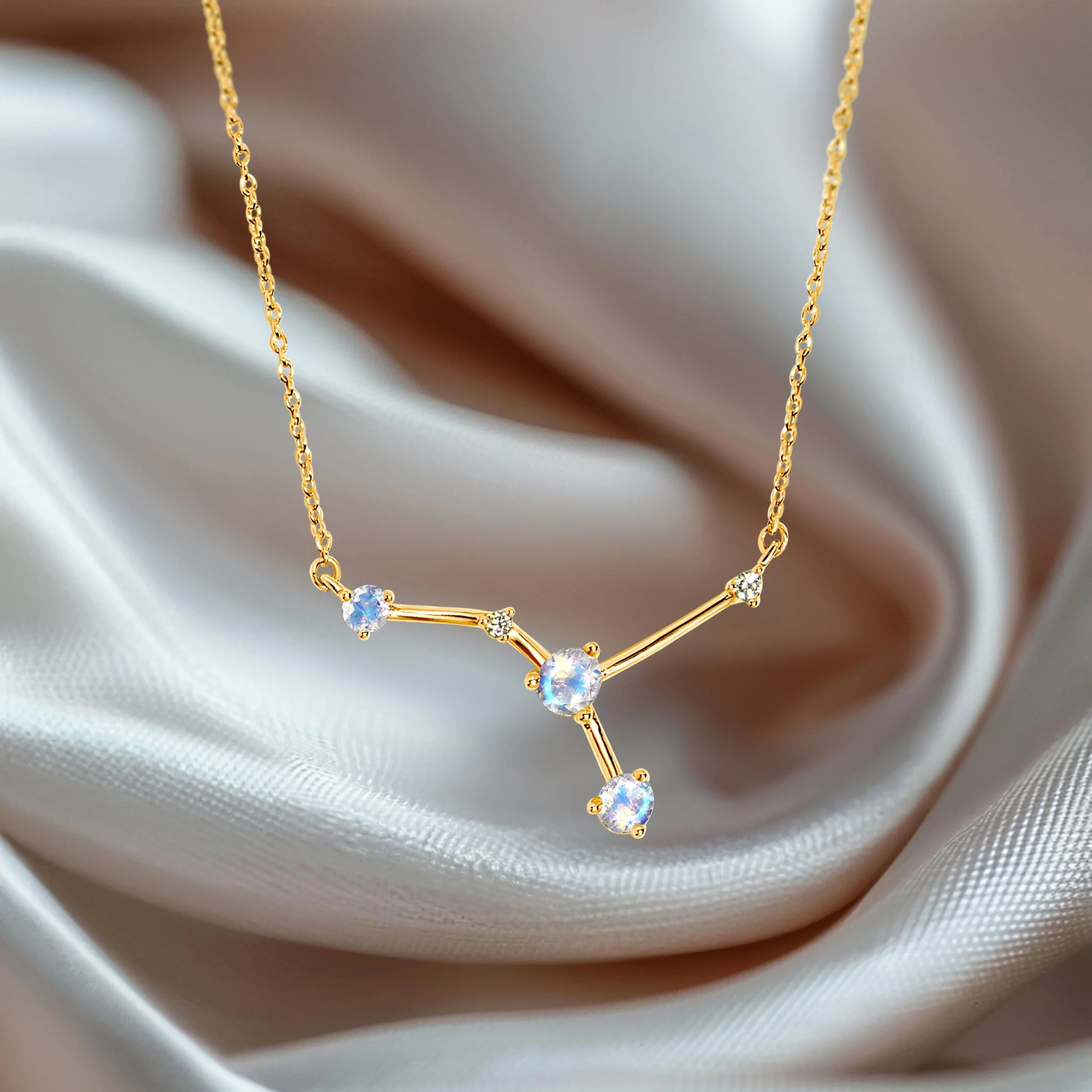 Fine Moonstone Lab Diamond Necklace - Cancer Zodiac Constellation - Image 18