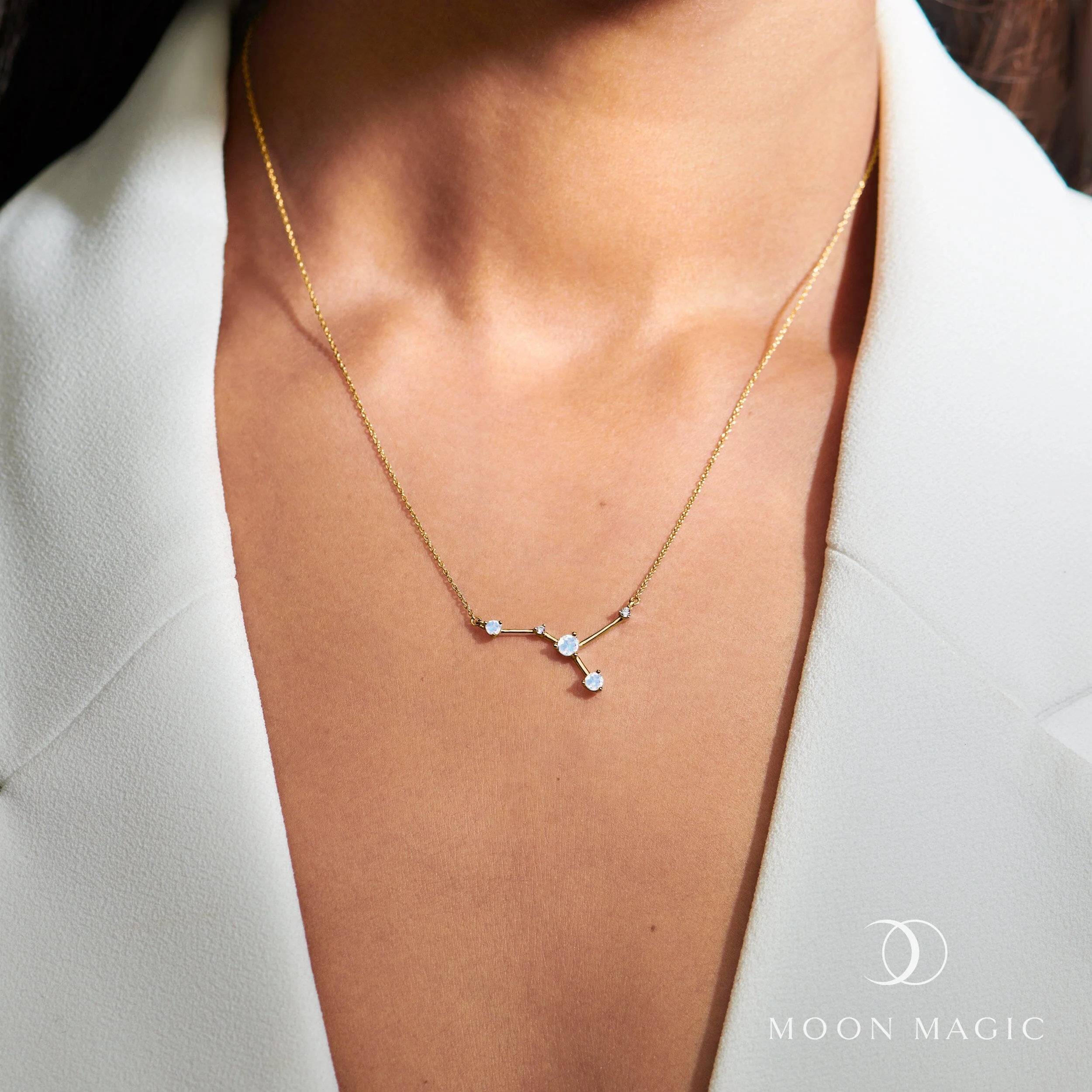 Fine Moonstone Lab Diamond Necklace - Cancer Zodiac Constellation - Image 6