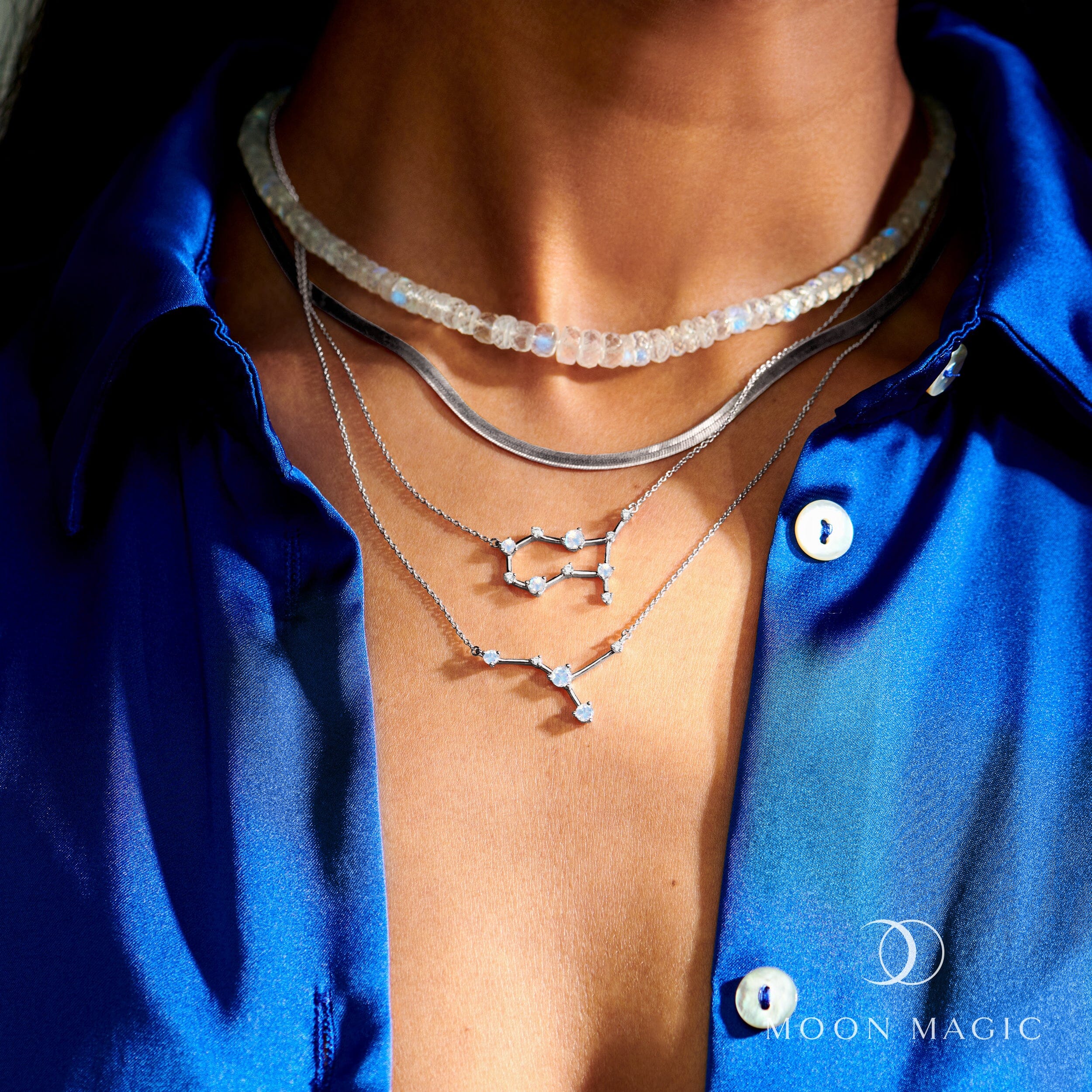 Fine Moonstone Lab Diamond Necklace - Cancer Zodiac Constellation - Image 9