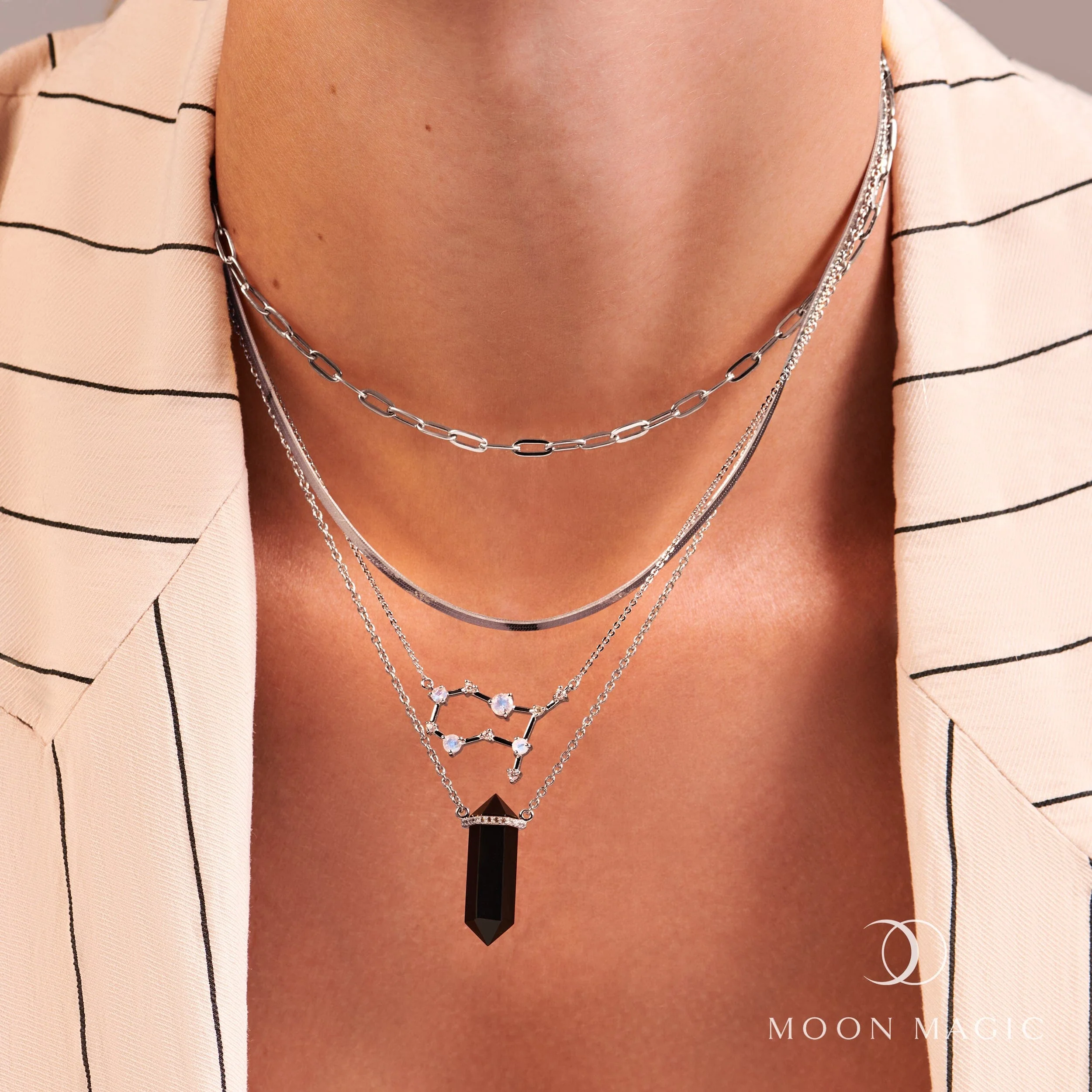 Fine Moonstone Lab Diamond Necklace - Gemini Zodiac Constellation - Image 10