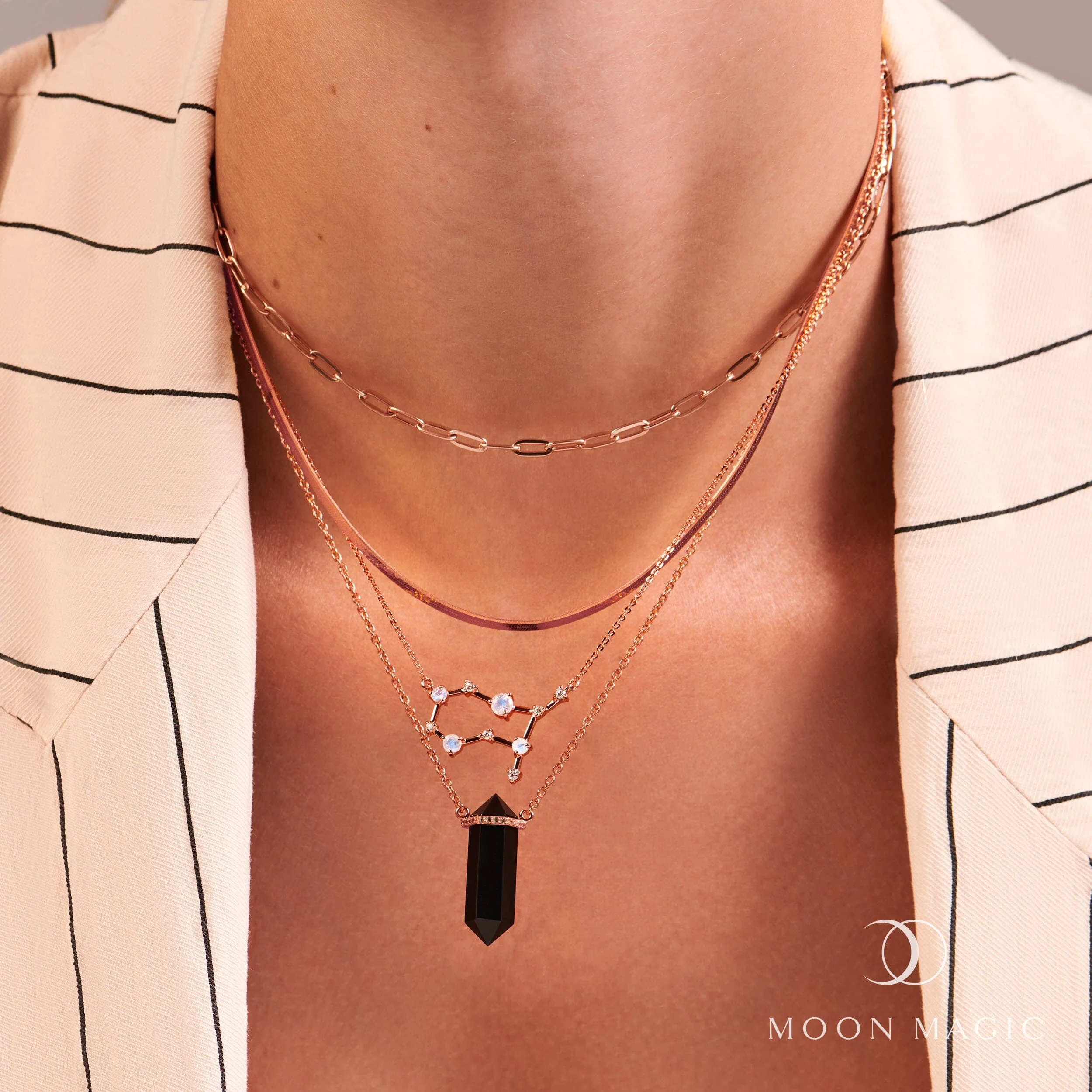 Fine Moonstone Lab Diamond Necklace - Gemini Zodiac Constellation - Image 15