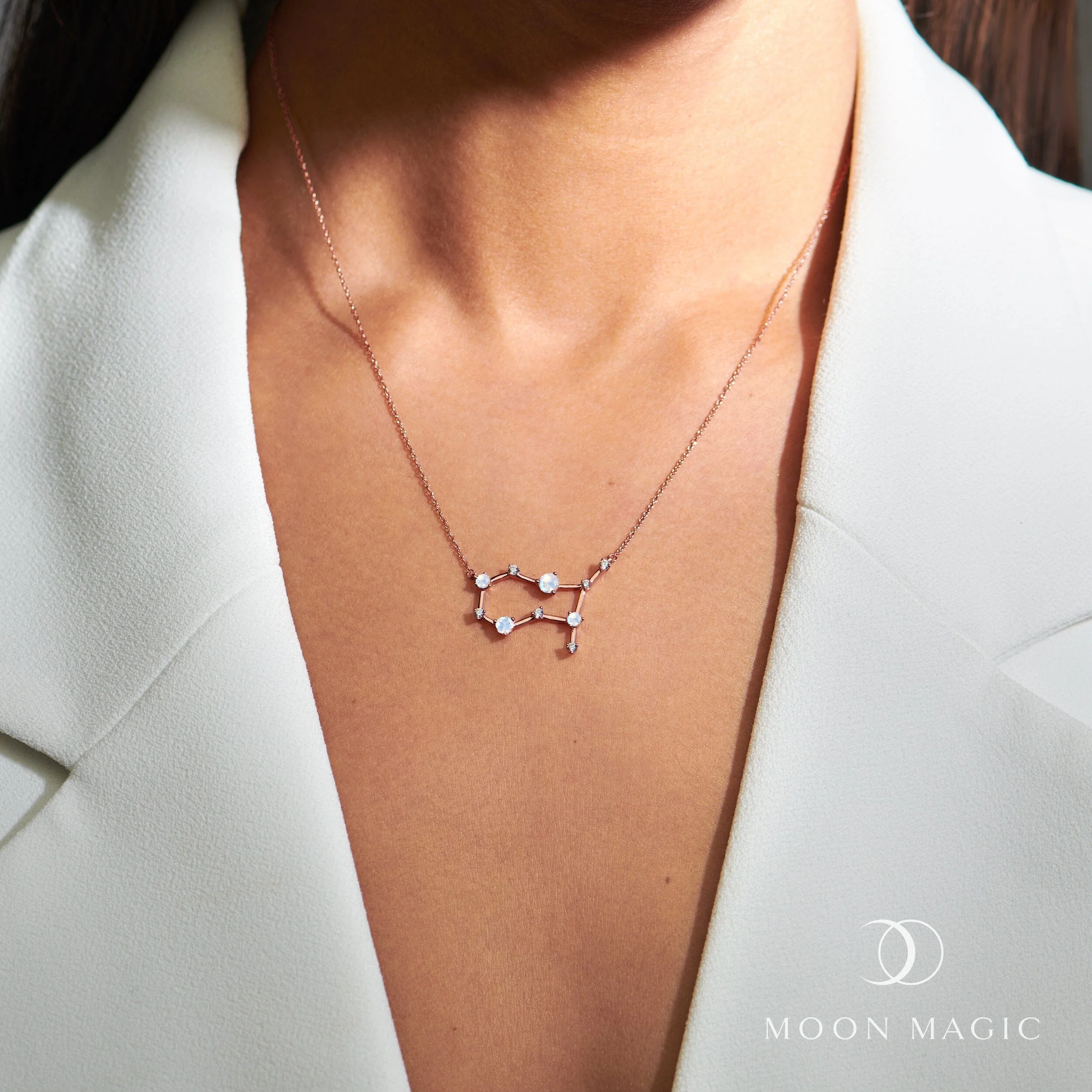 Fine Moonstone Lab Diamond Necklace - Gemini Zodiac Constellation - Image 4